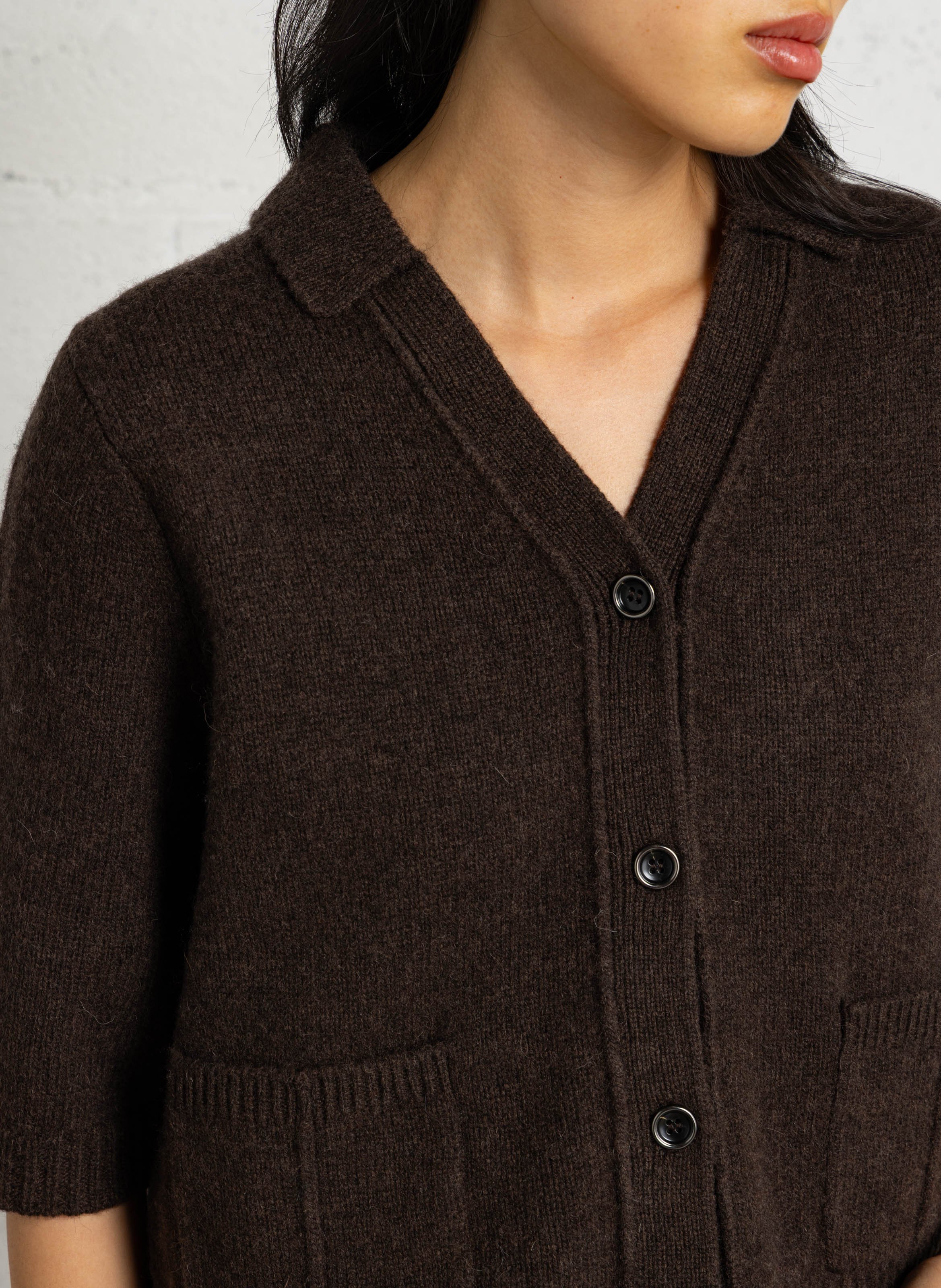 Gilet droit col V en laine MAISON 123 Marron