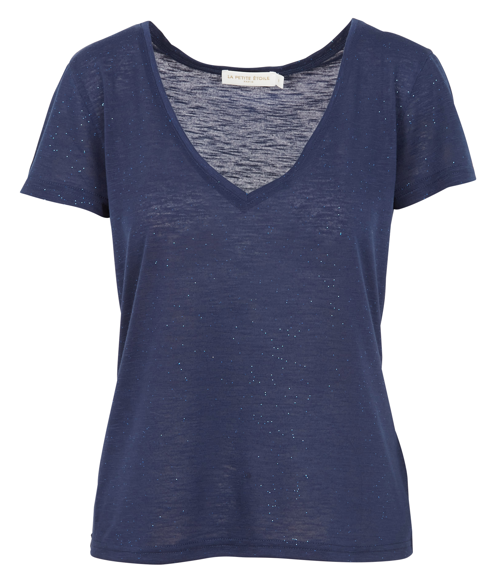 Tee-shirt col V droit pailleté LA PETITE ETOILE Bleu