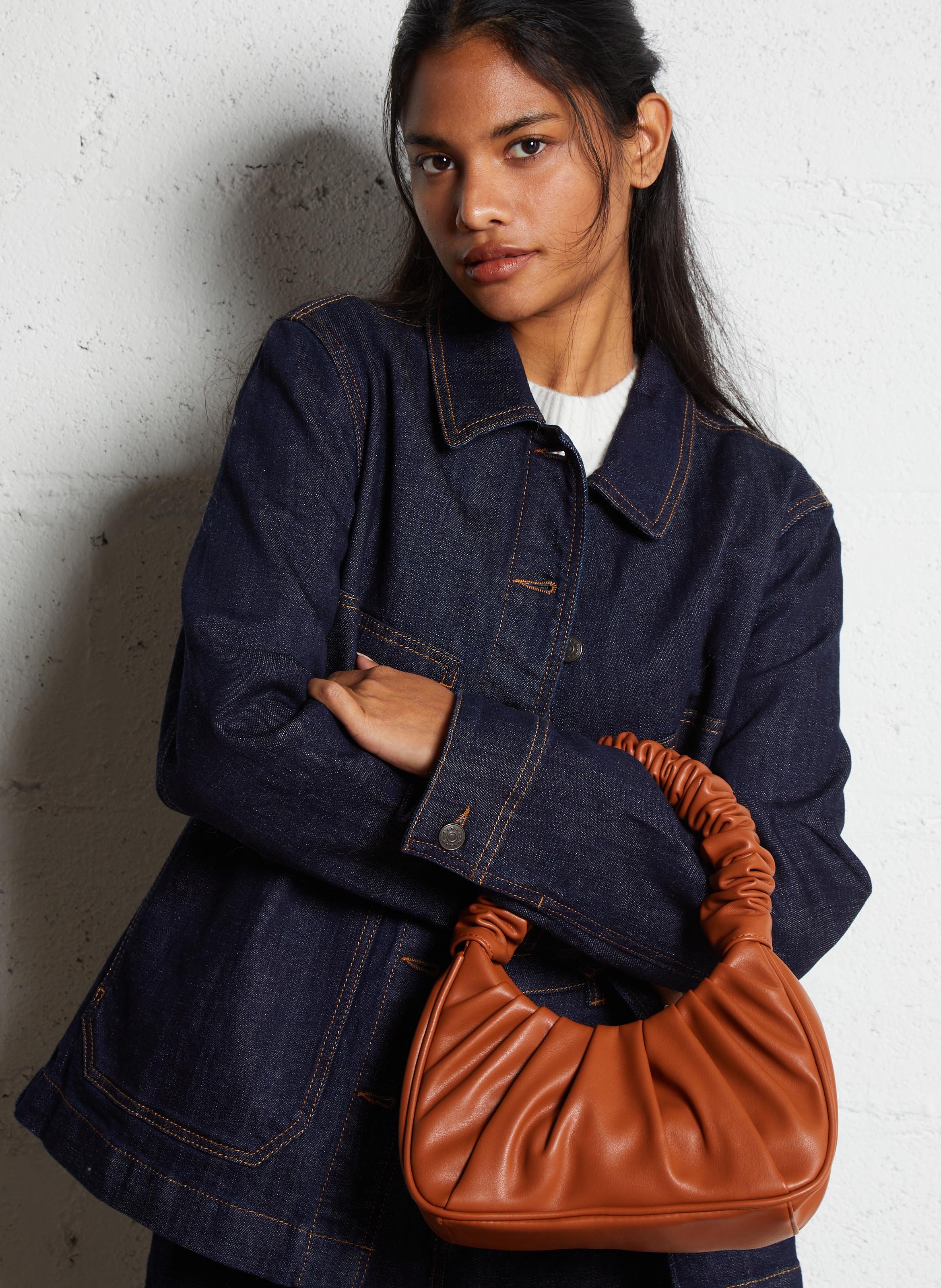 Sac à main plissé AU PRINTEMPS PARIS Marron