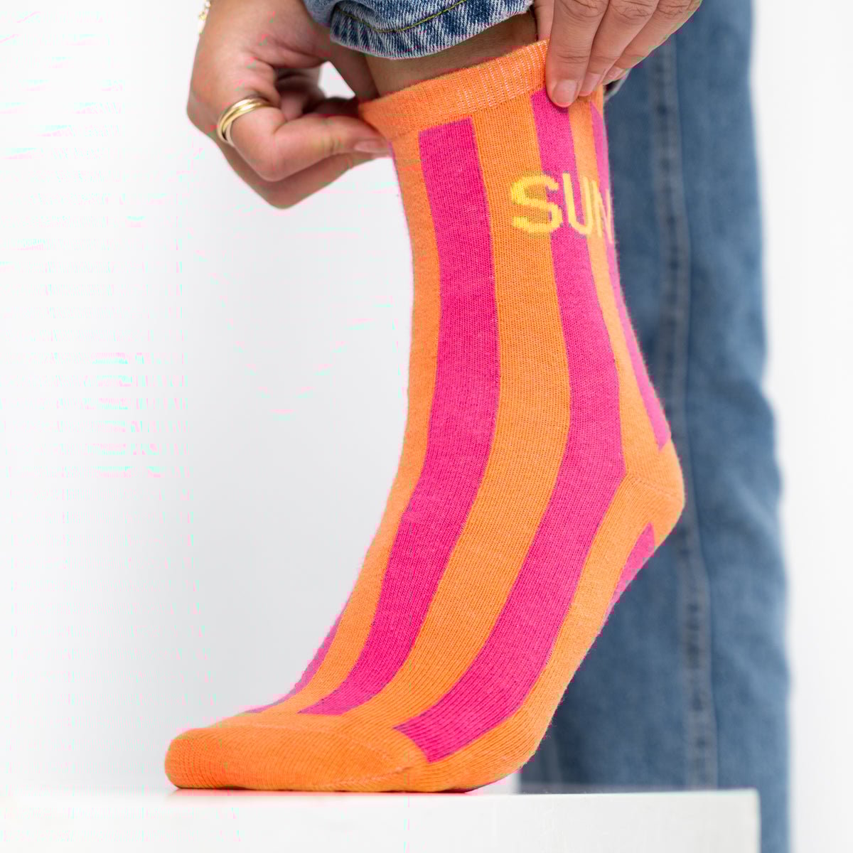 Striped combed cotton socks Orange