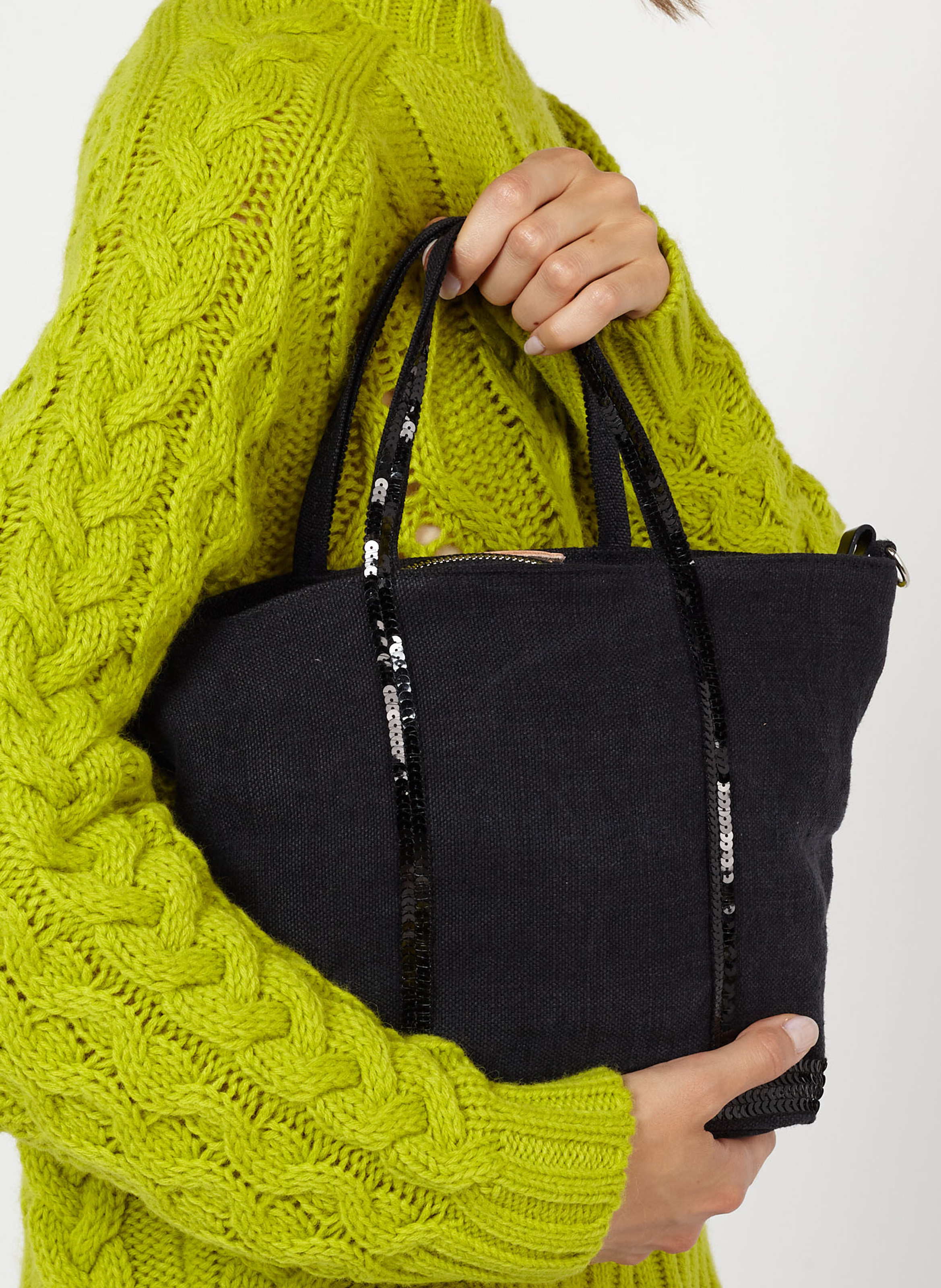 Kleiner Leinen-Shopper mit Pailletten VANESSA BRUNO Schwarz