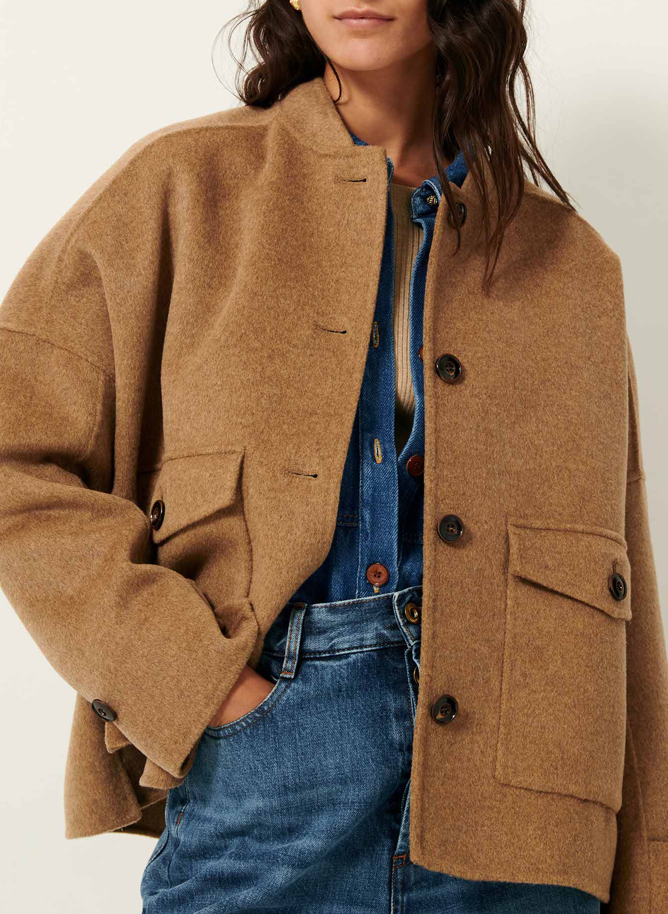 Gerade geschnittene Jacke aus Wollmix SESSUN Beige