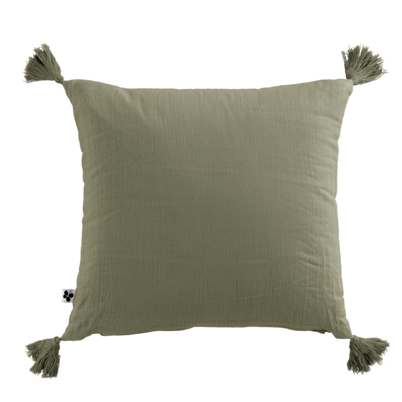 Coussin déco déhoussable 100% coton L'EFFET PAPILLON Vert