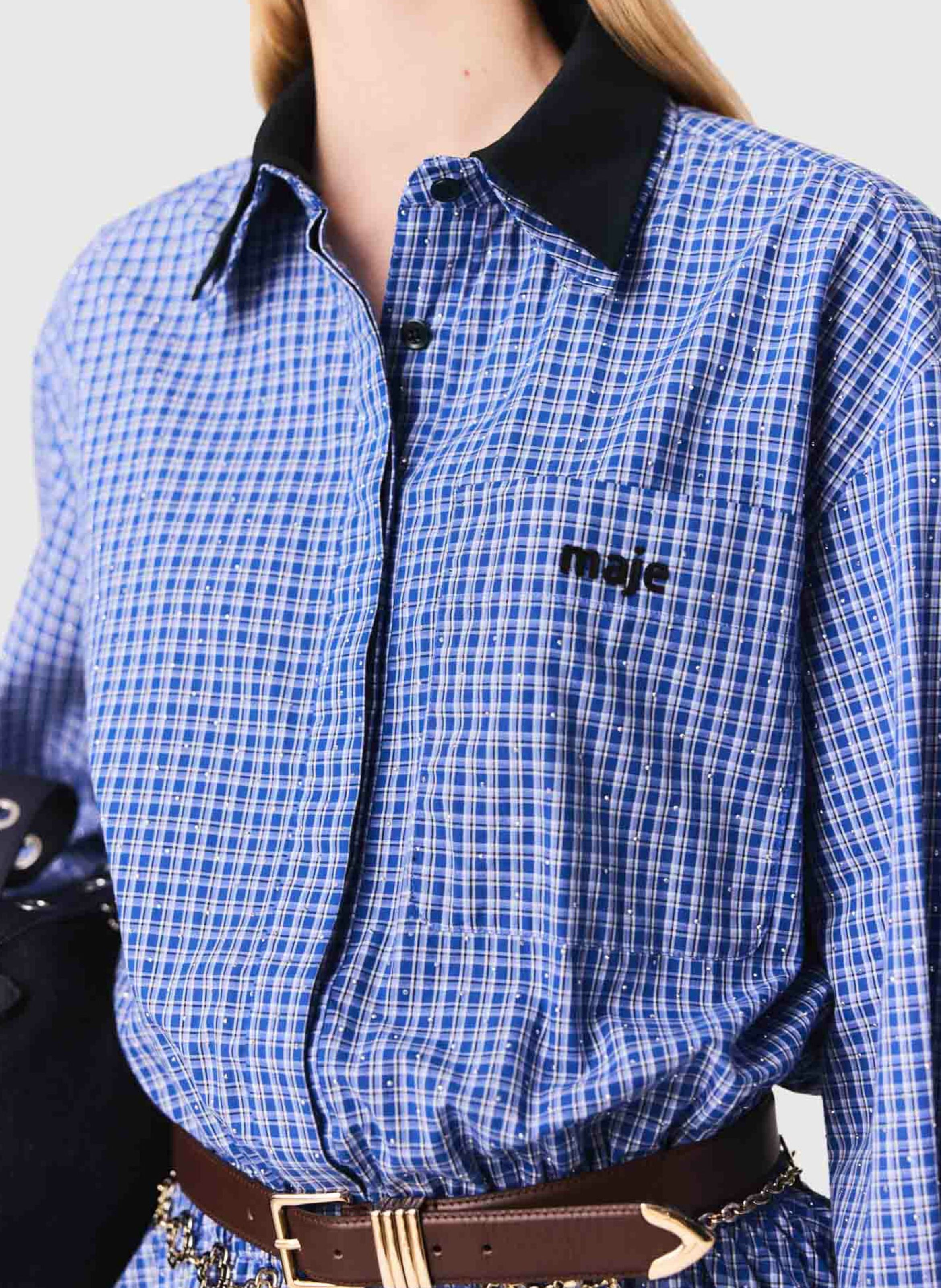 Robe courte col classique en coton  MAJE Bleu