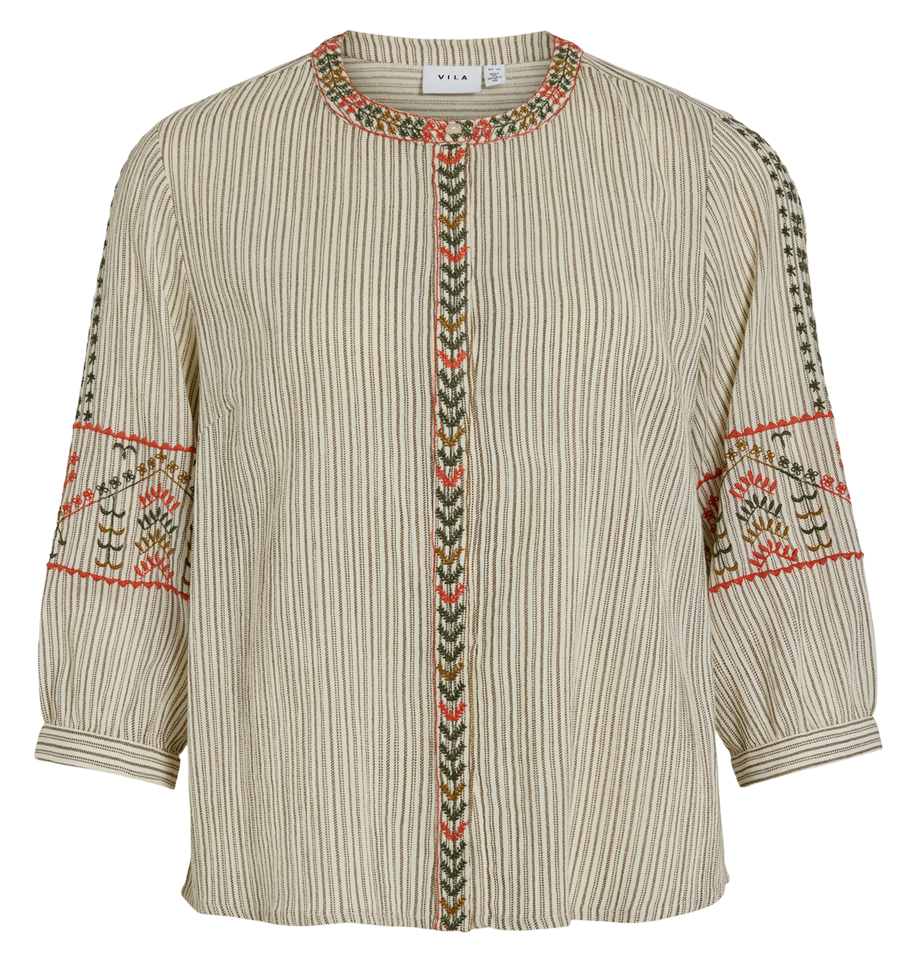 Chemise droite en coton rayé VILA Beige