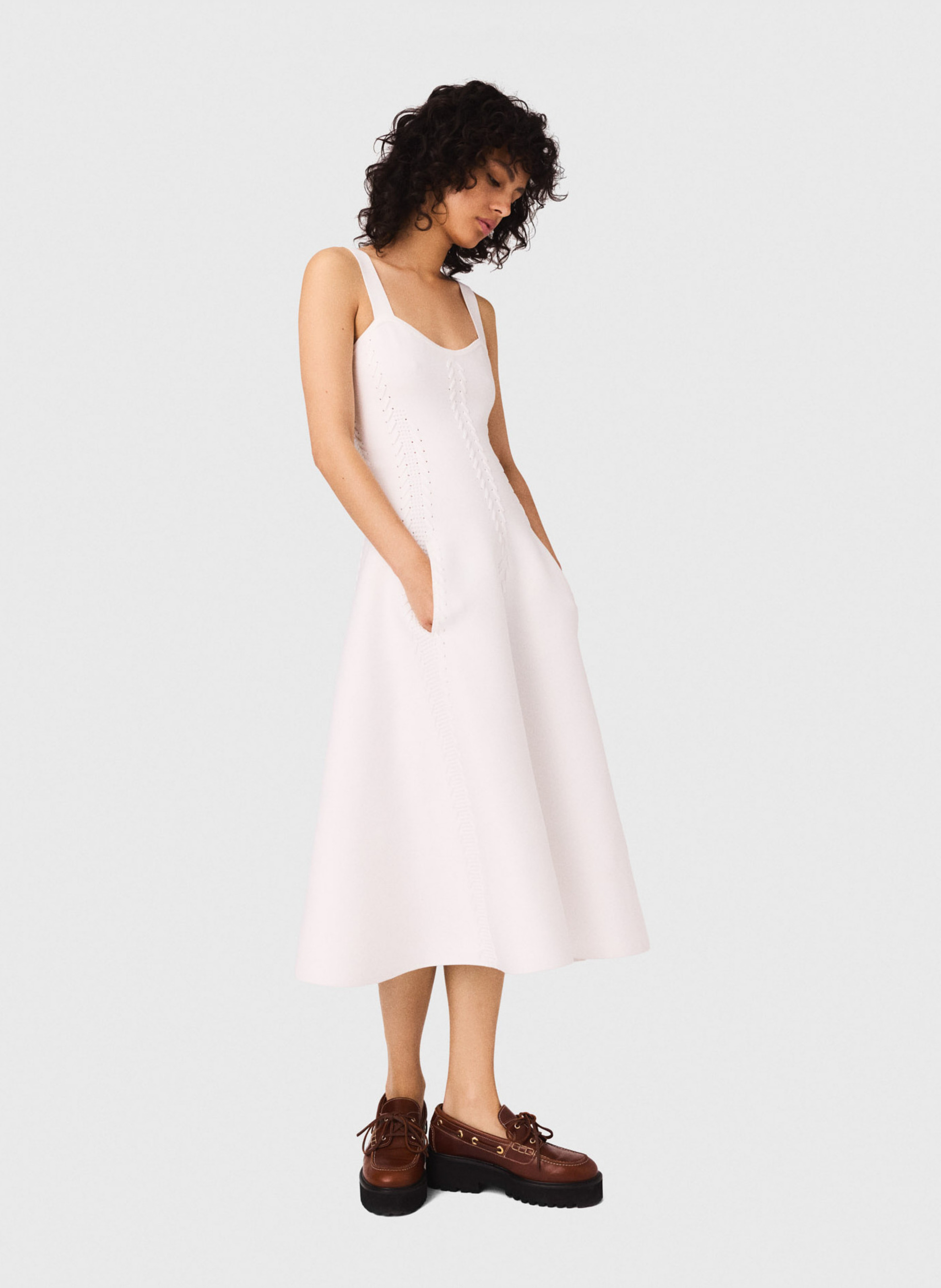 Midi skater dress with straps MAJE White