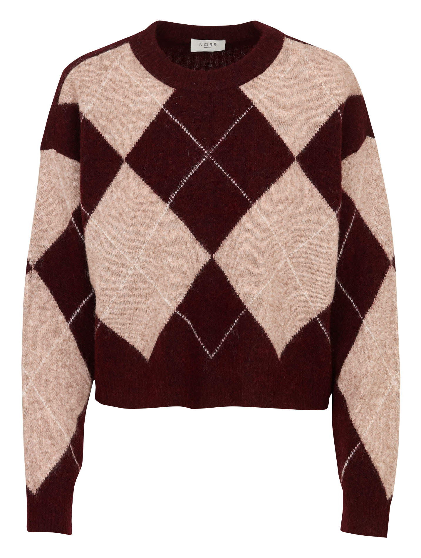 Oversized round neck jacquard wool blend sweater NORR Red