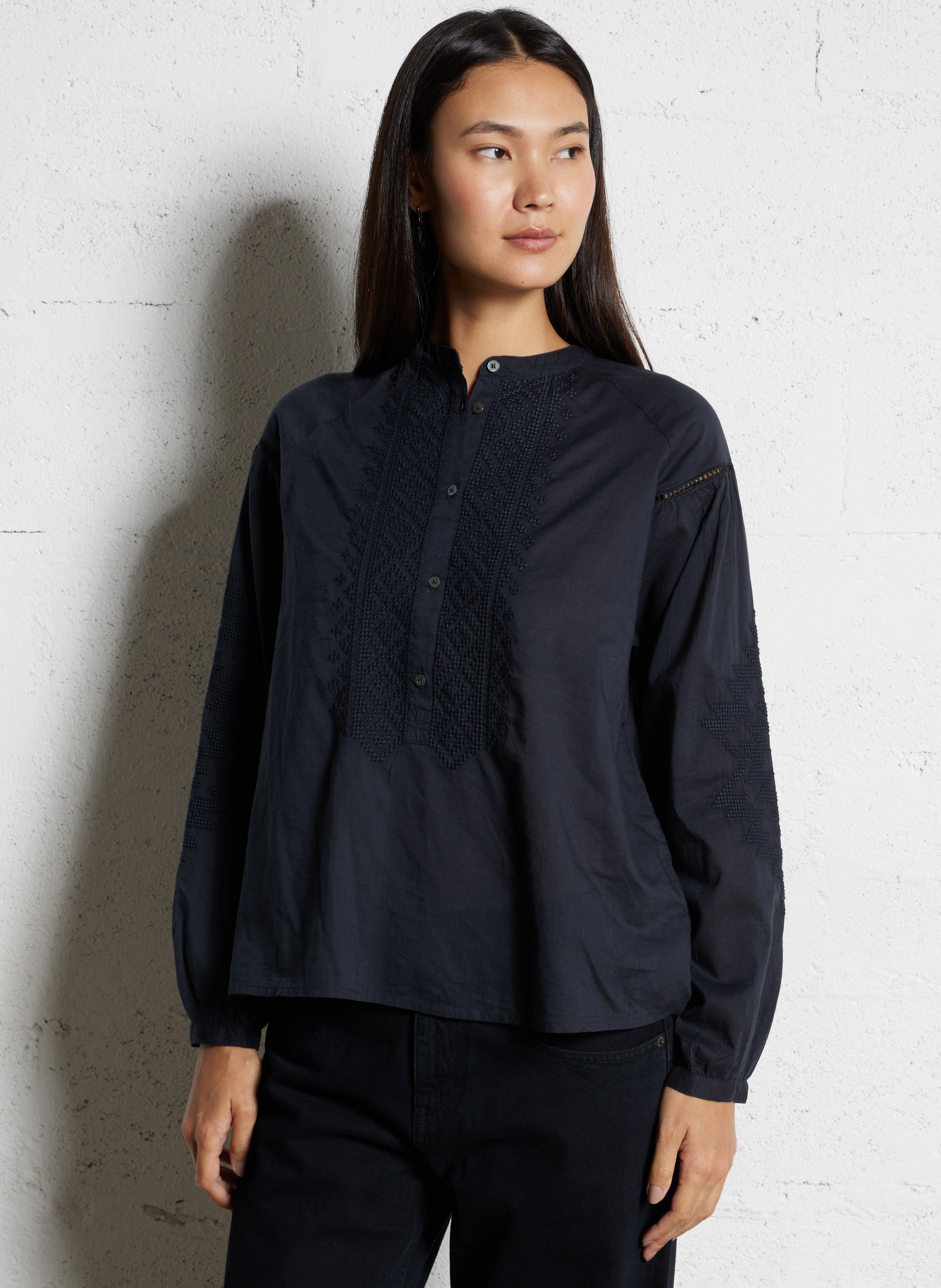 Blouse col rond en coton HARTFORD Noir