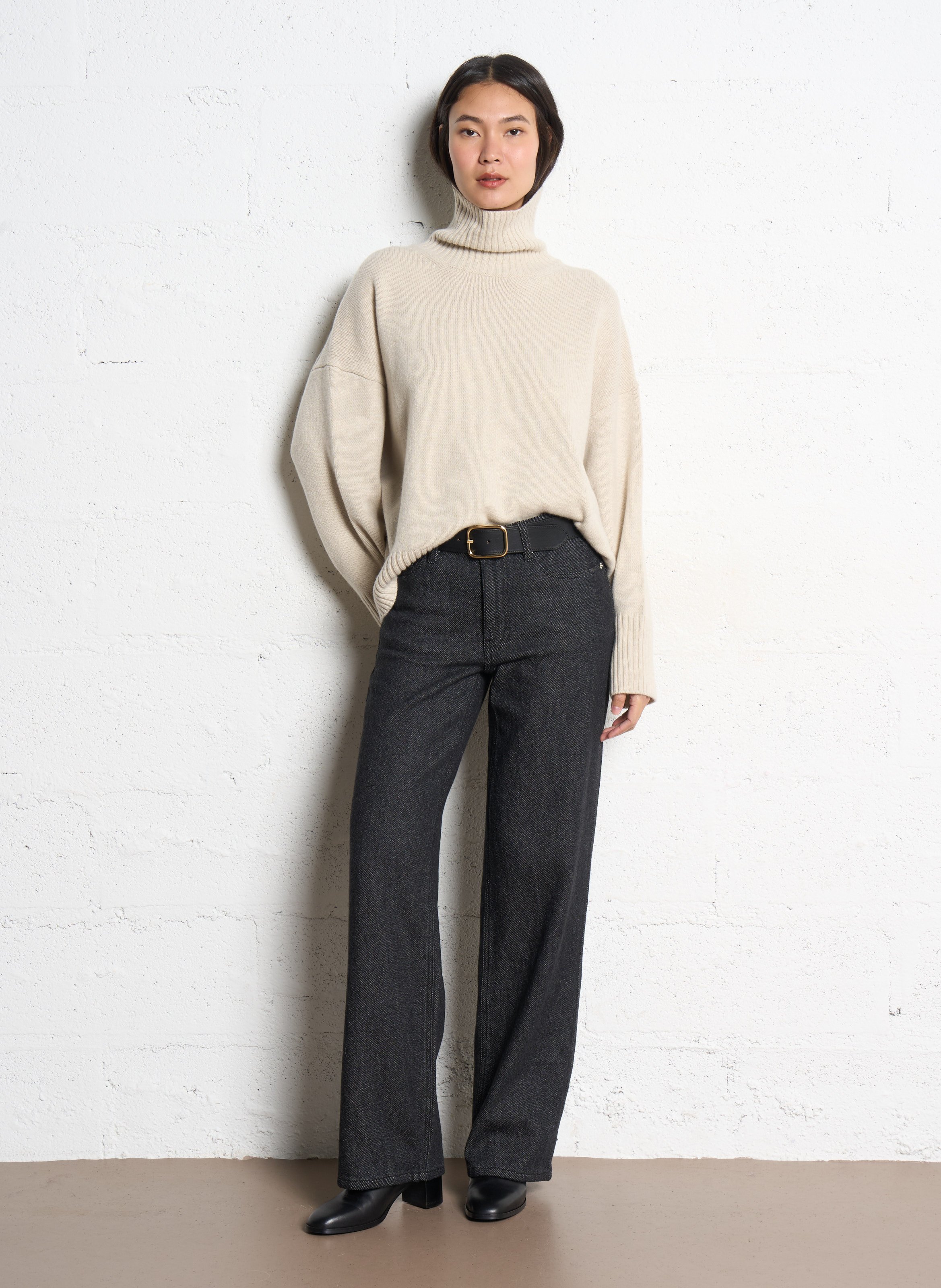 Pull col roulé oversize en laine SOEUR Beige