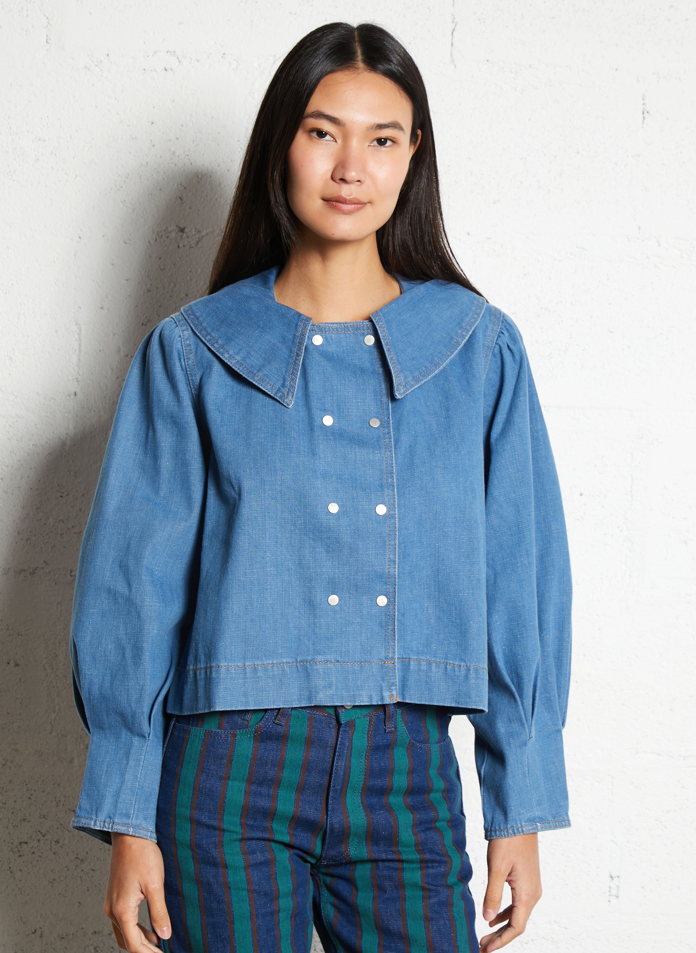 Oversized denim shirt in cotton THE TINY BIG SISTER Beige