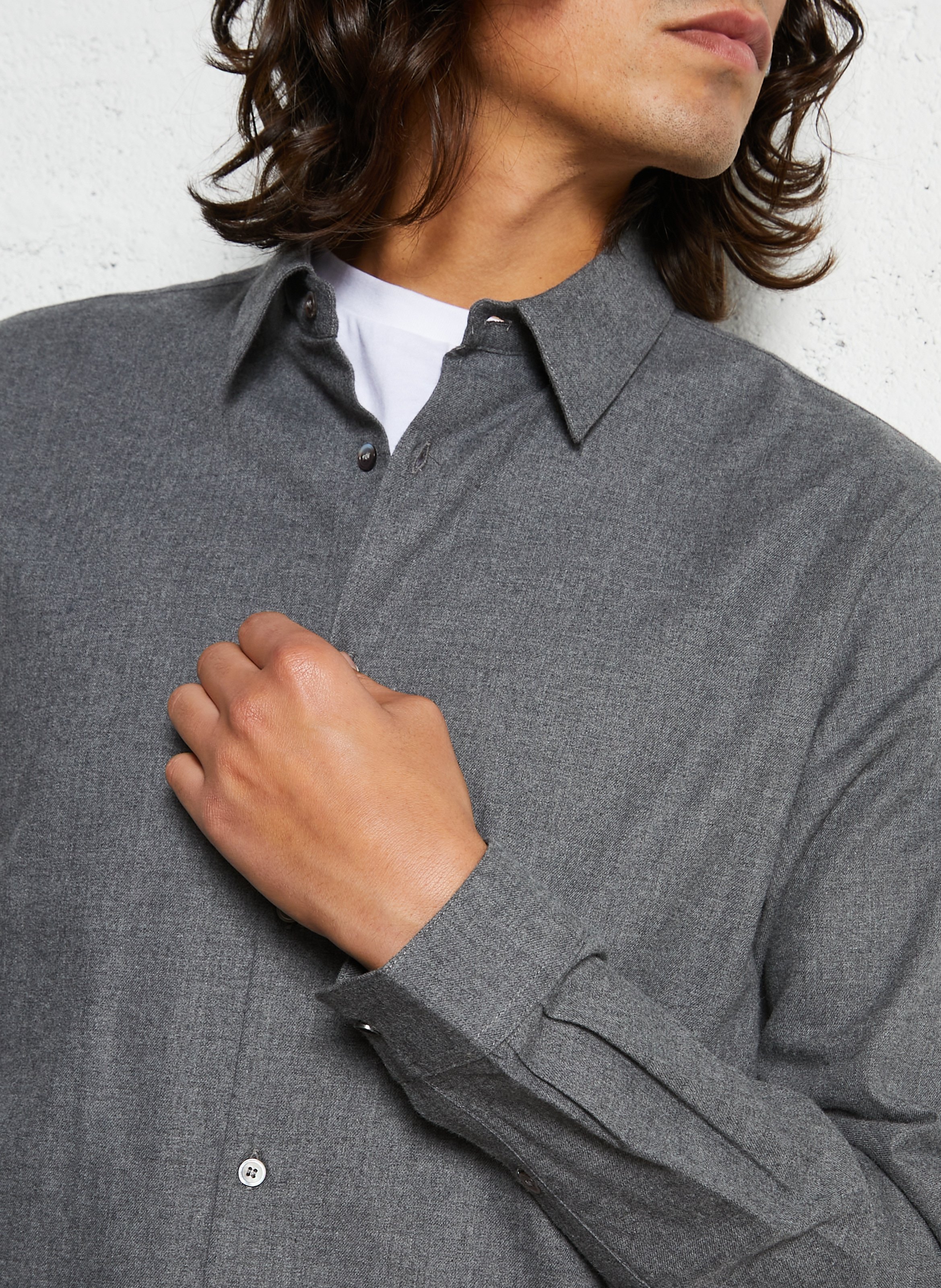 Gerade Hemdbluse mit Stehkragen aus Baumwolle IKKS Grau