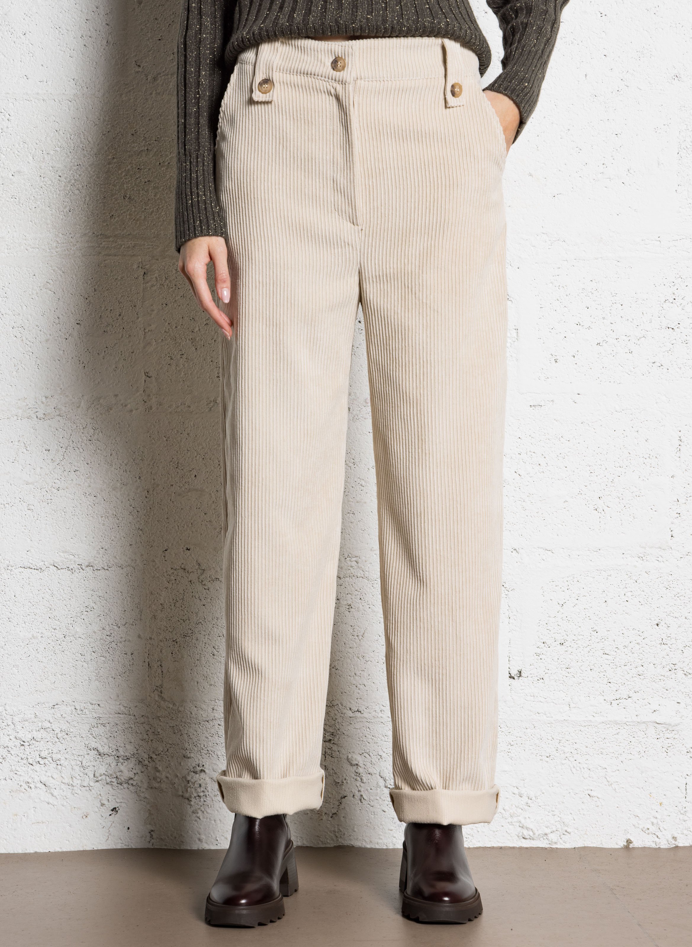 Rechte broek met ribbeltextuur SOPHIE+LUCIE Beige