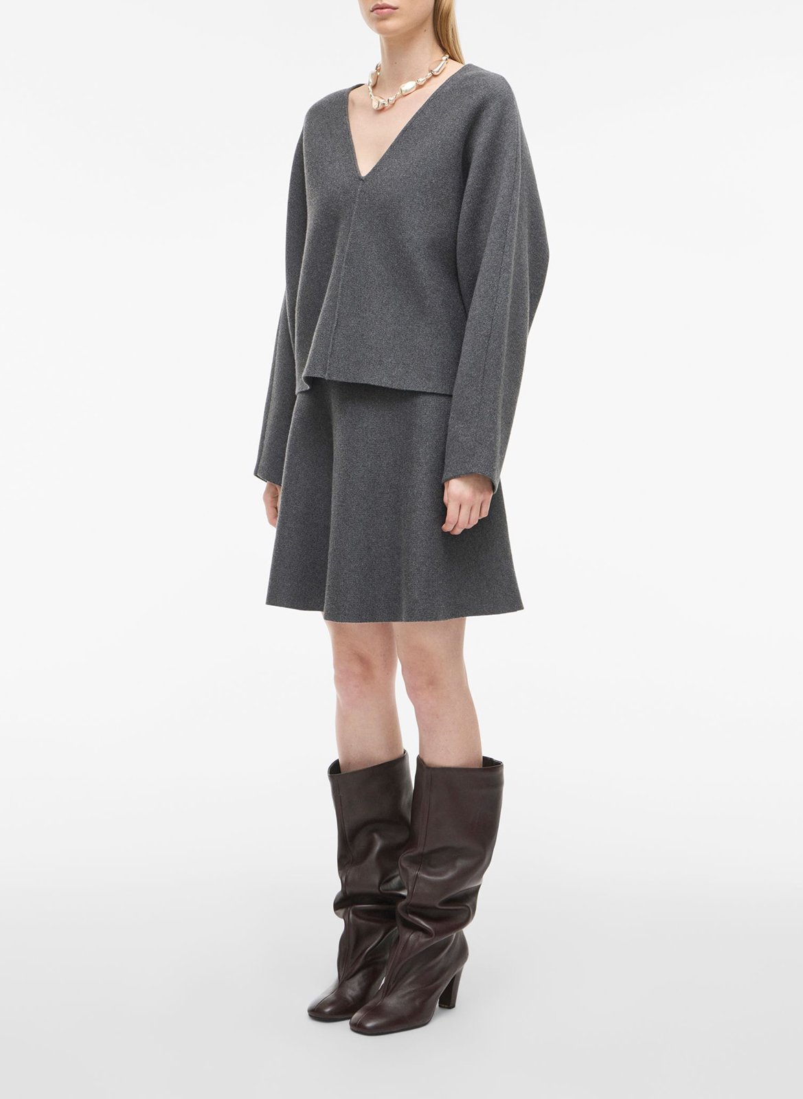 Pull oversize col V en coton et laine ROUGE EDIT Gris