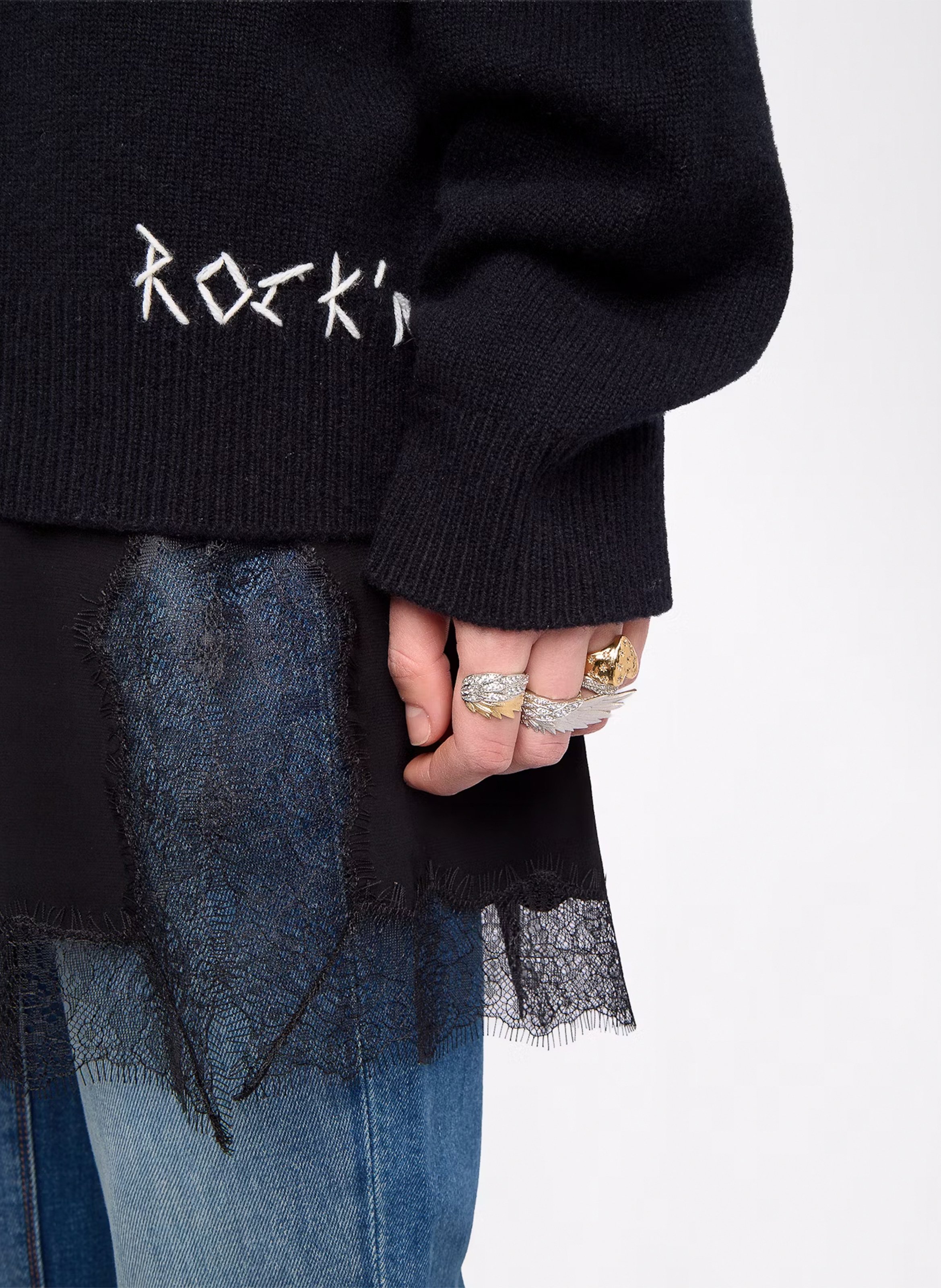 Pull col rond en laine mélangée ZADIG&VOLTAIRE Noir