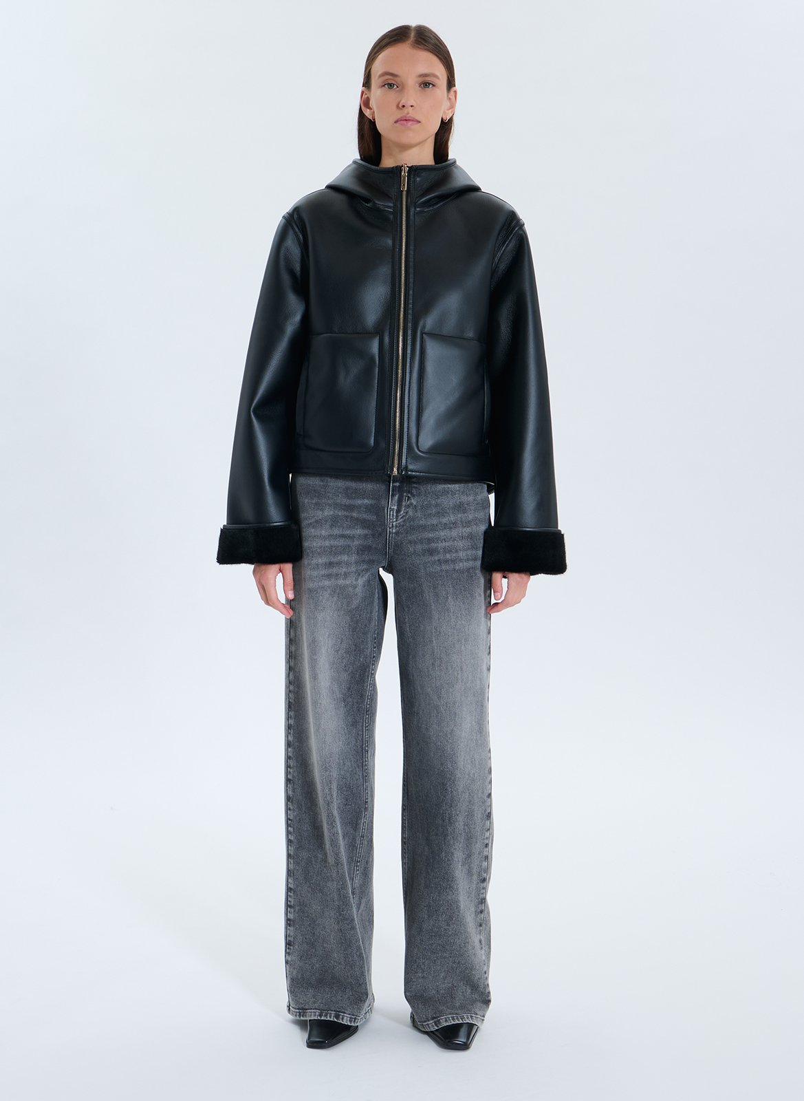 Short oversized hooded jacket ZAPA Black