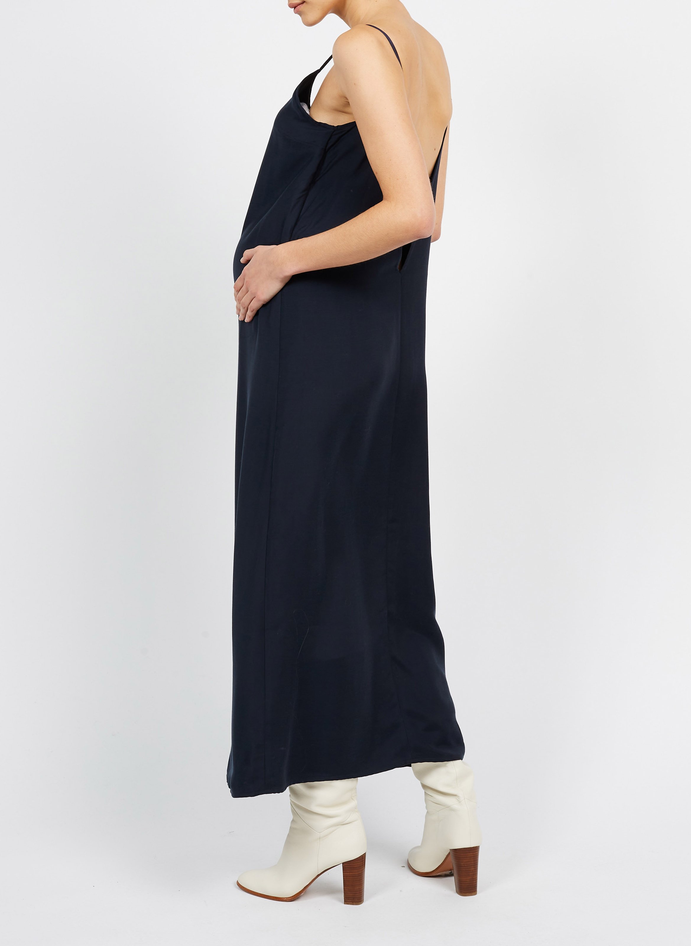 Robe longue col encolure en v  Bleu
