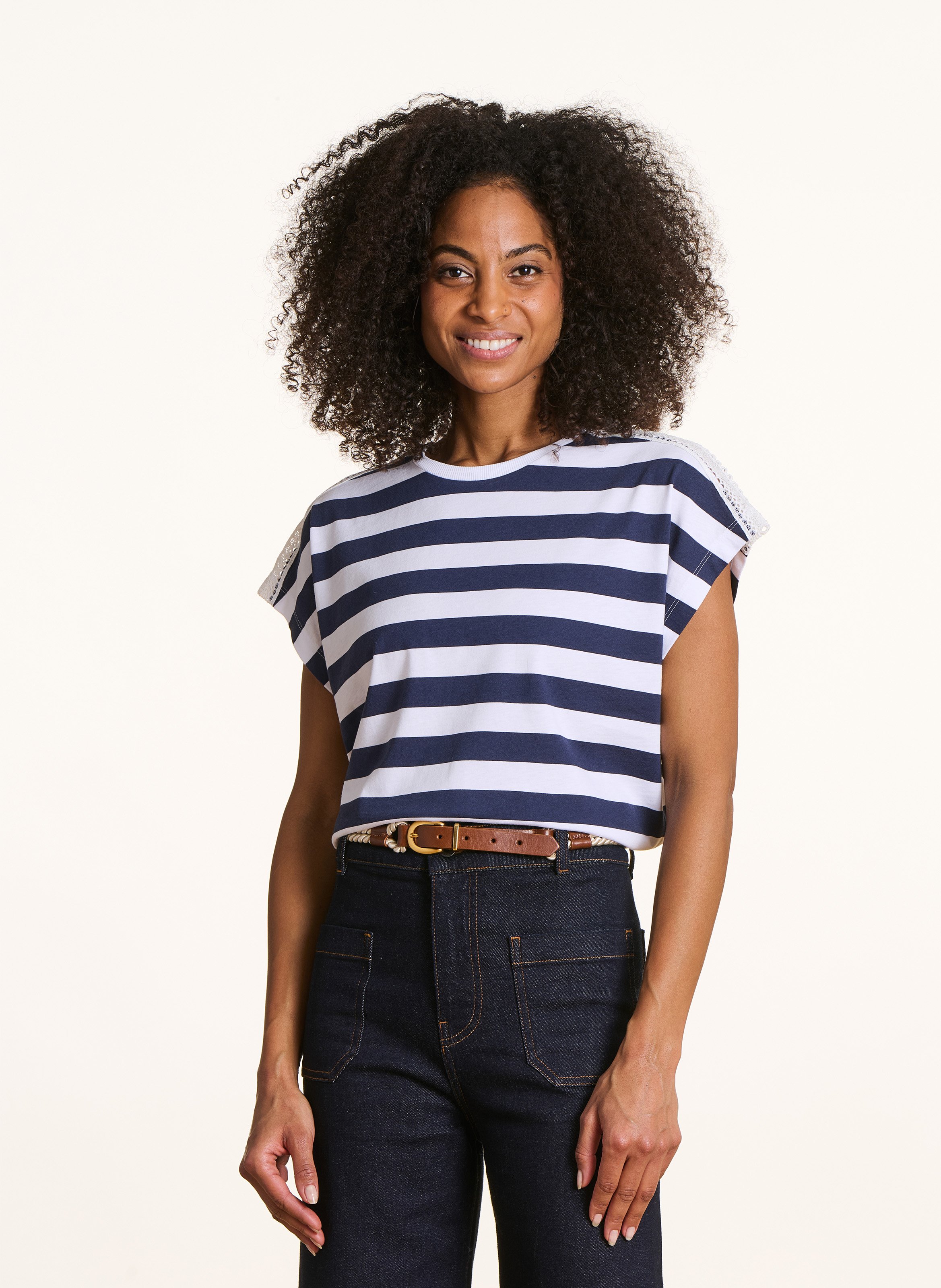 Tee-shirt droit col rond en coton rayé LA FEE MARABOUTEE Bleu