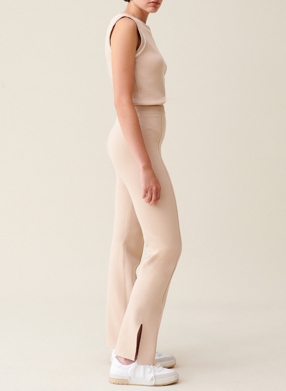 Pantalon droit surpiqures en coton mélangé CLAUDIE PIERLOT Beige