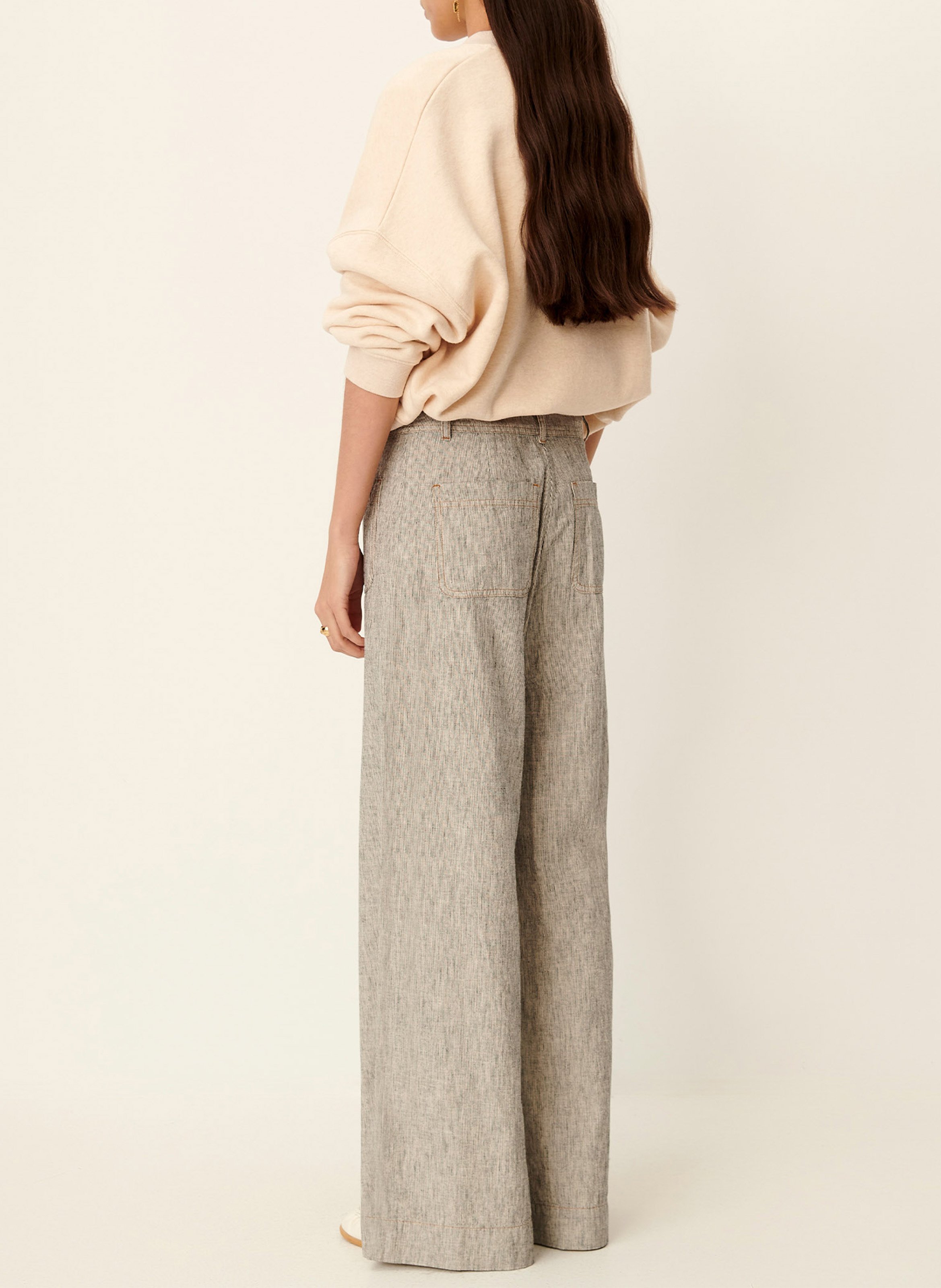 Pantalon large taille haute en lin et coton mélangé SESSUN Gris