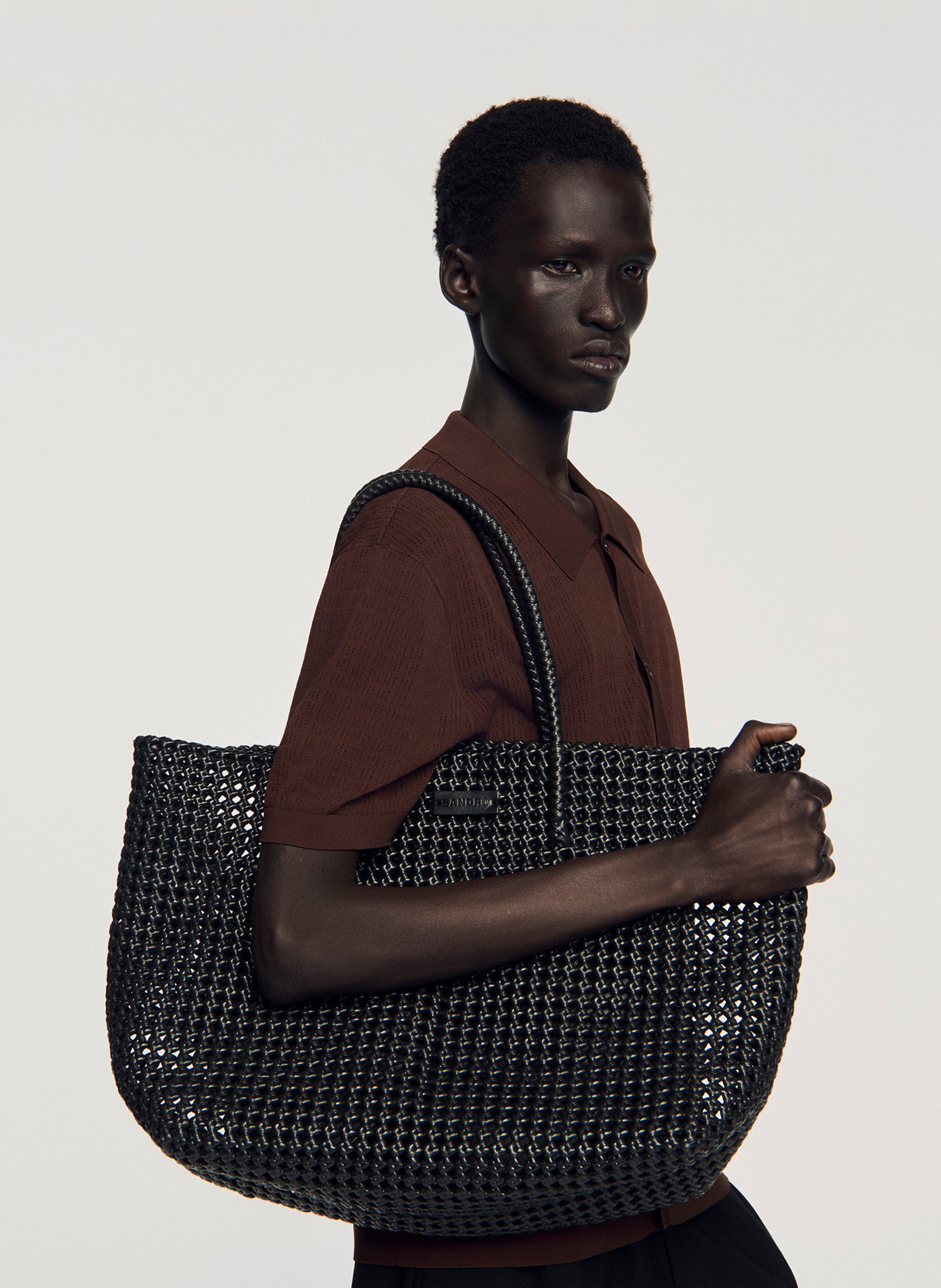 Cabas en tressé SANDRO Noir