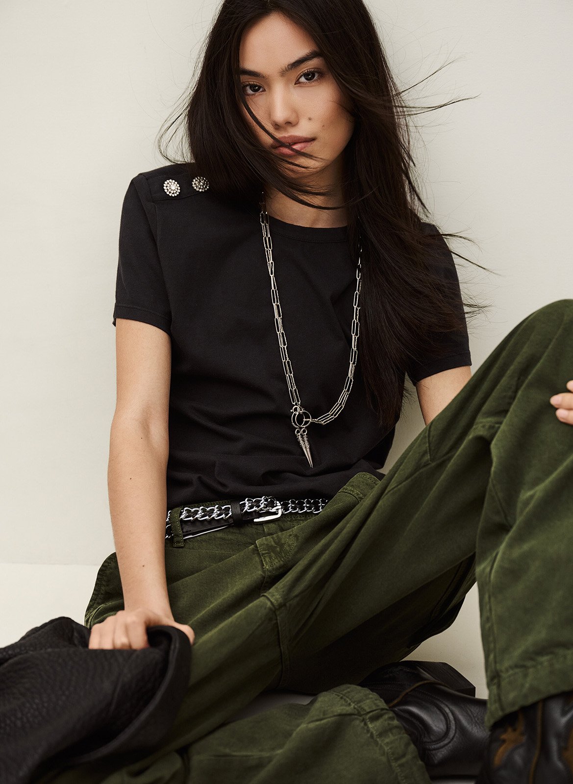 Tee-shirt col rond en coton BA&SH Noir