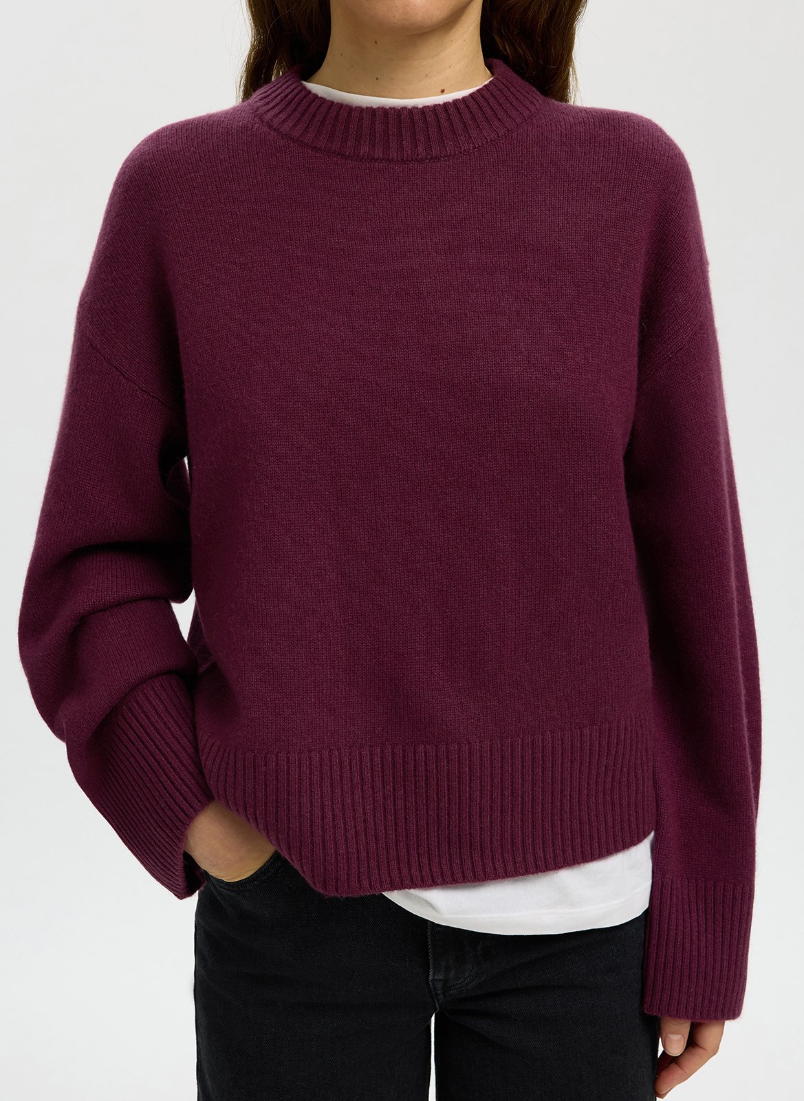 Gerader Rollkragenpullover aus Wolle und Kaschmir SELECTED Pflaume