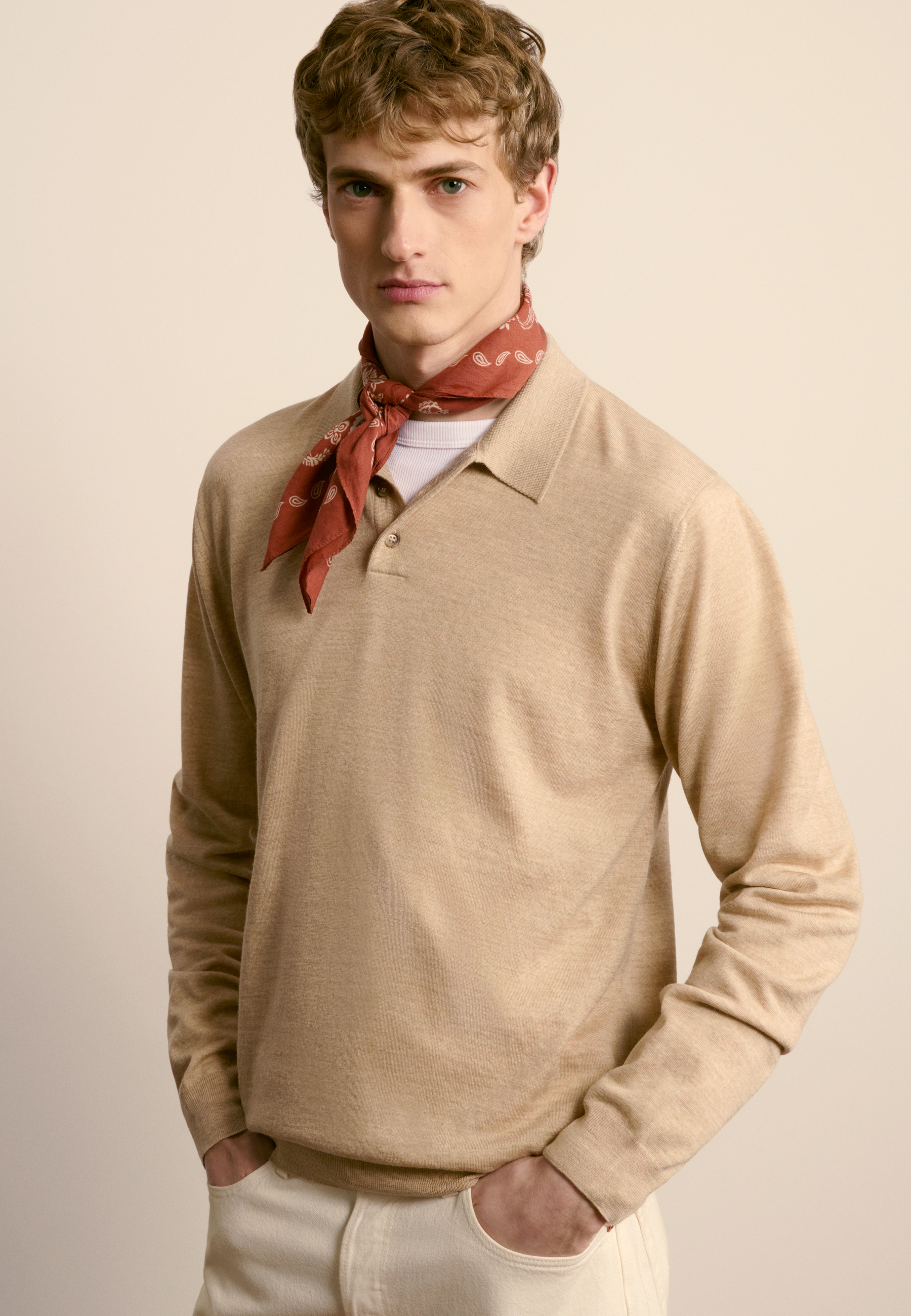 Long-sleeve Merino wool polo MAISON MONTAGUT