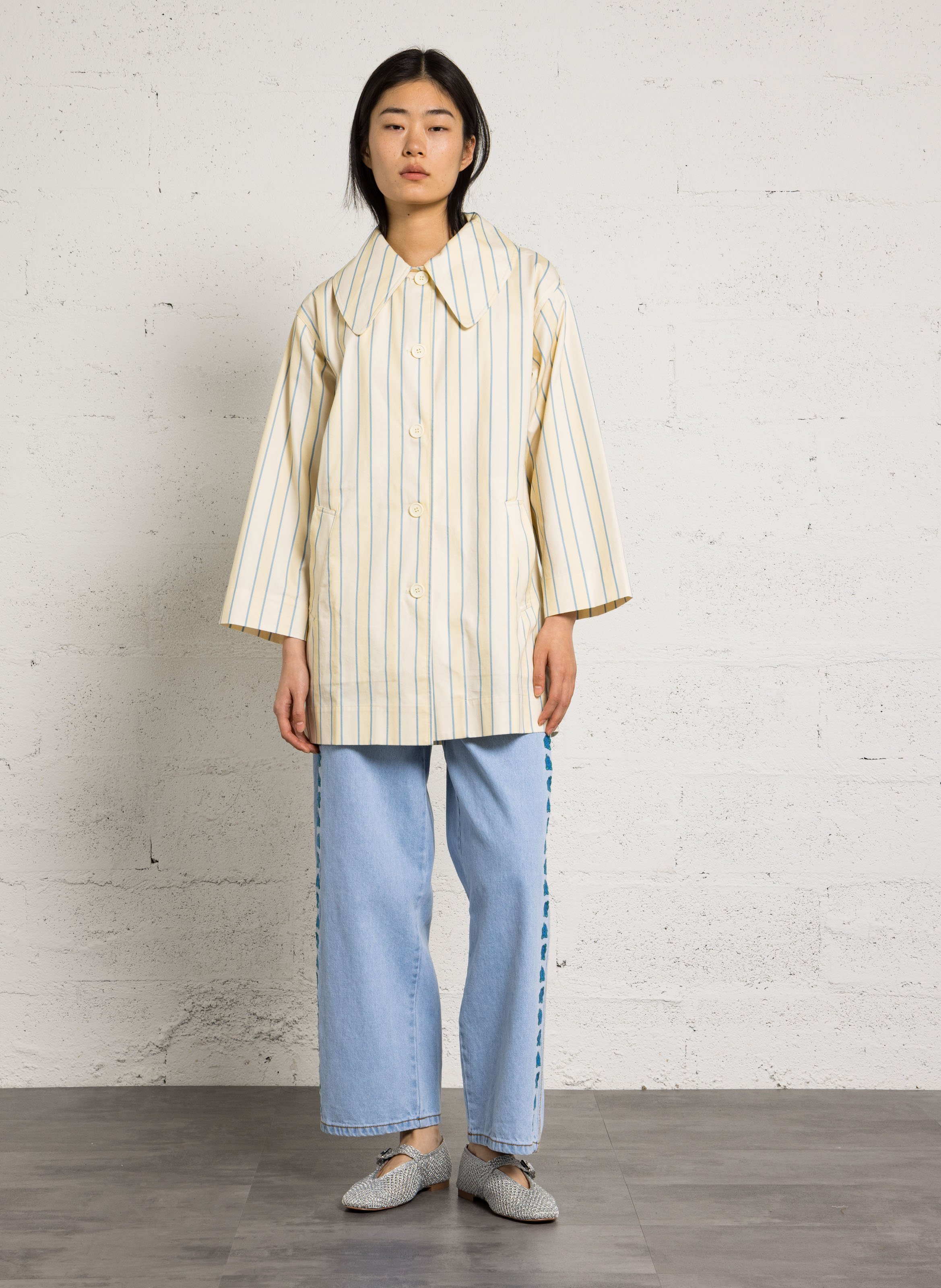 Striped jacket with classic collar THE TINY BIG SISTER Beige