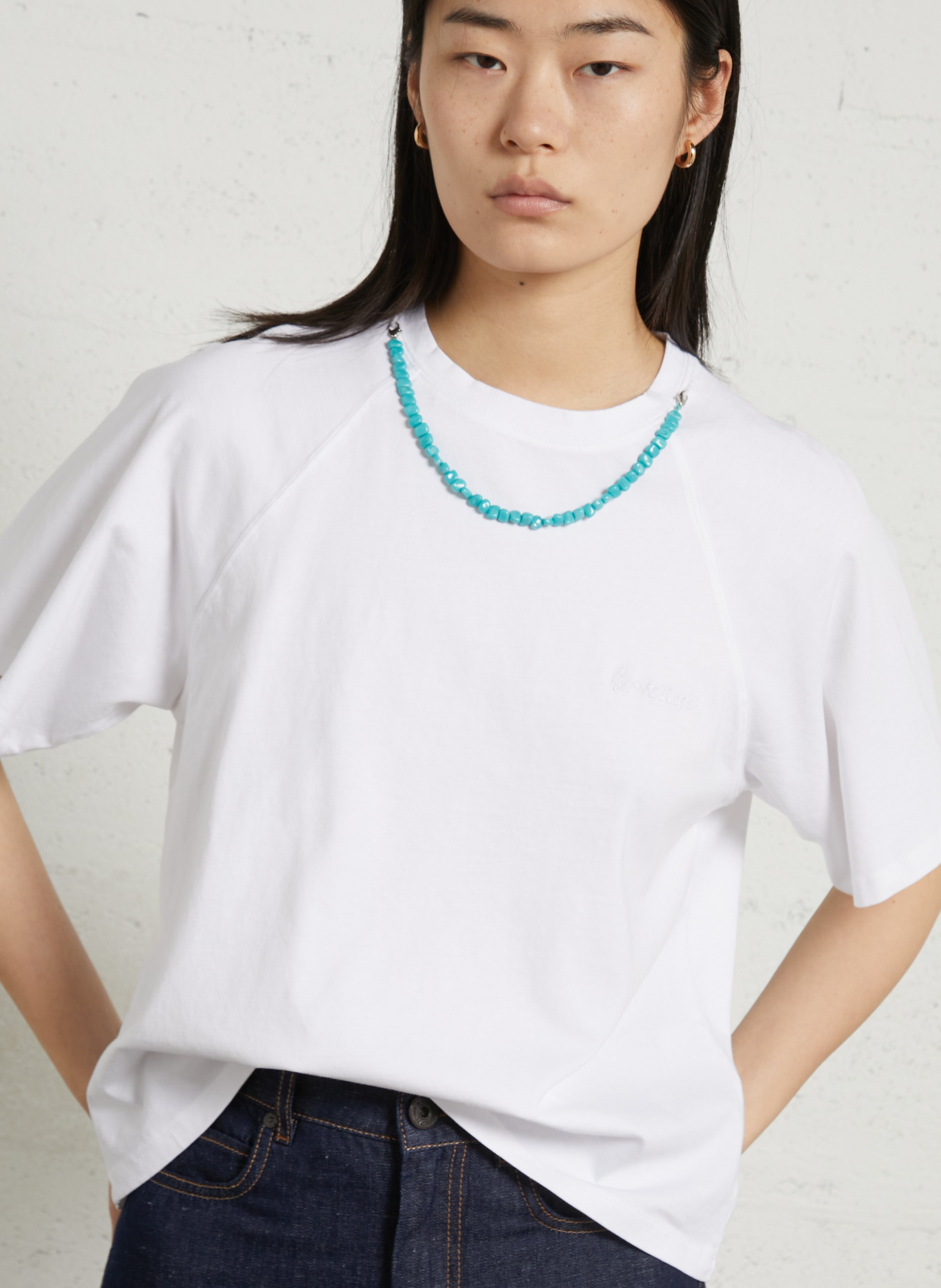 Weit geschnittenes Baumwoll-T-Shirt BERENICE Weiss