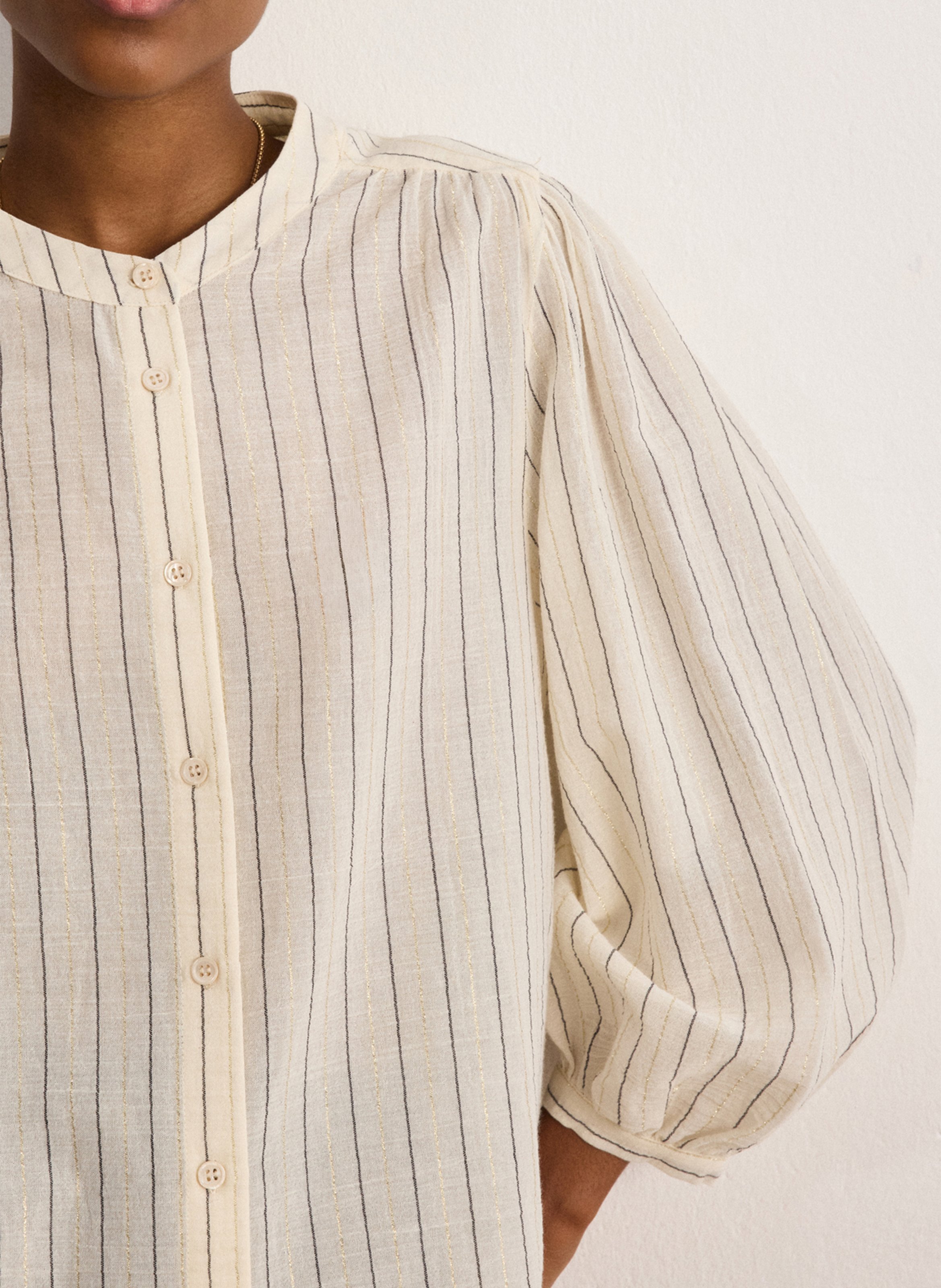 Cotton-blend straight-cut shirt with mandarin collar PABLO Beige