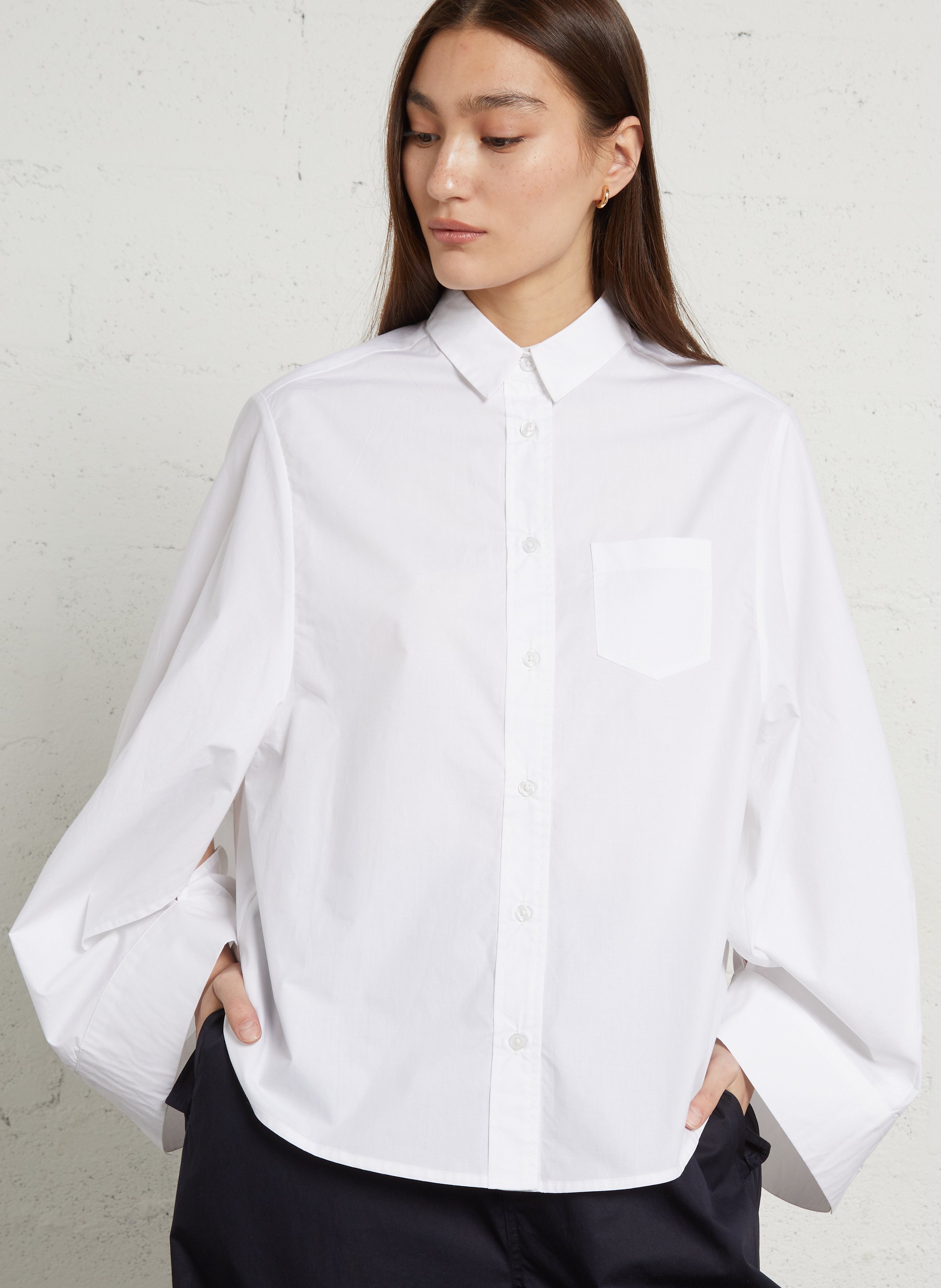 Oversize-Bluse aus Baumwolle mit klassischem Kragen RAE ANTWERP Weiss