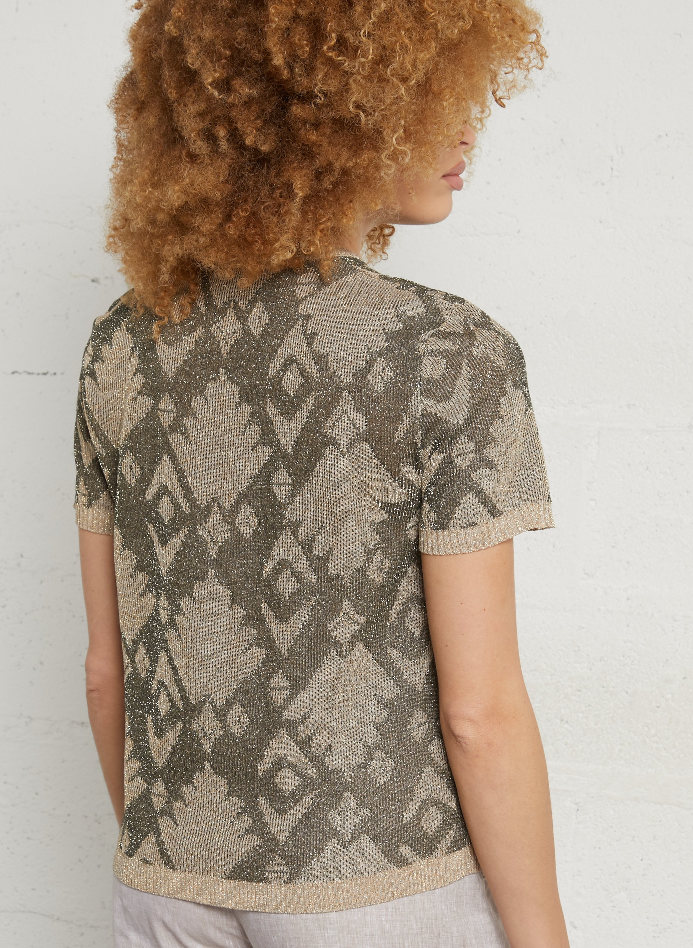 Straight round neck sweater in printed knit MOMONI Green