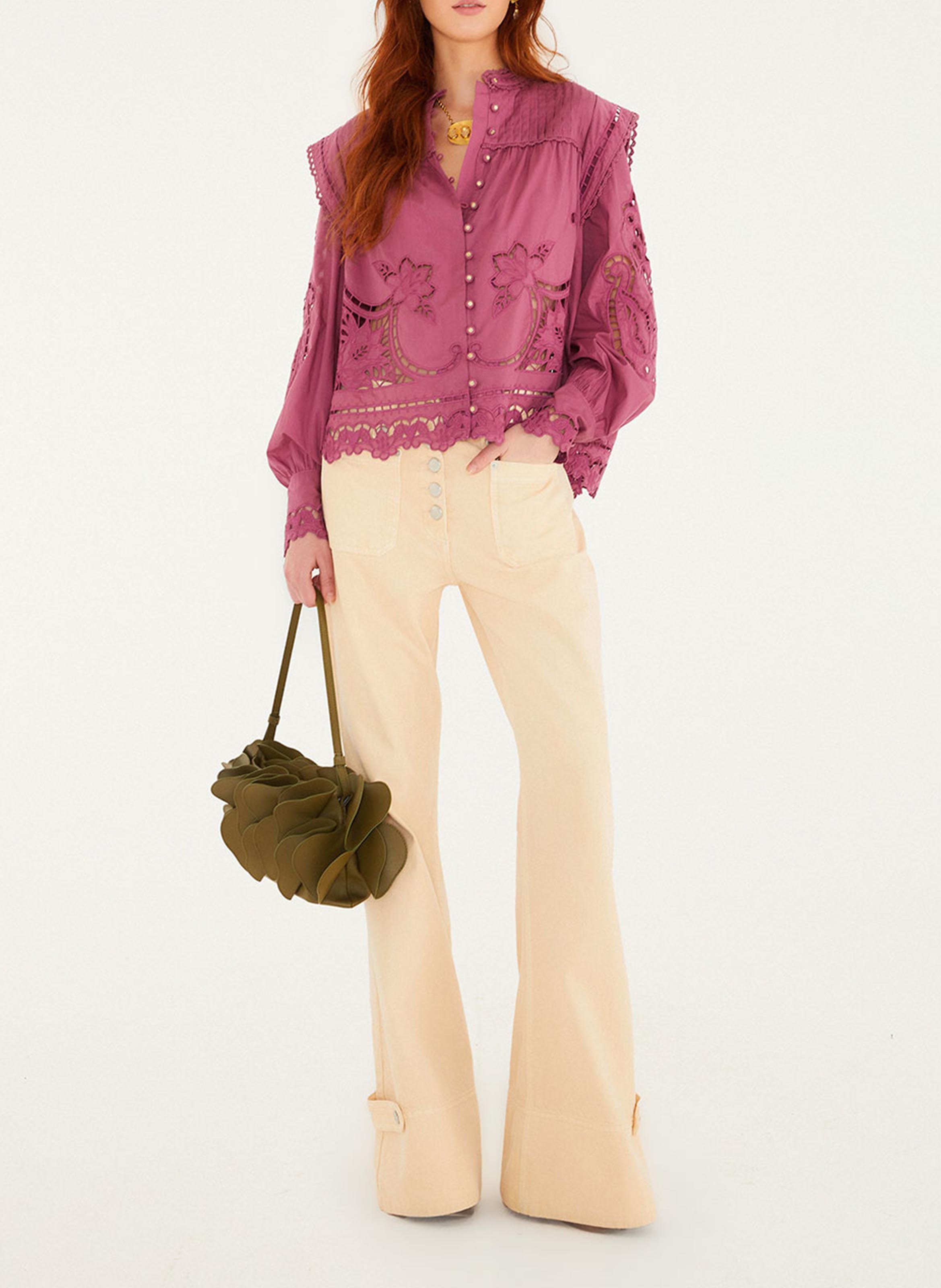 Embroidered round-neck blouse FARM RIO Pink