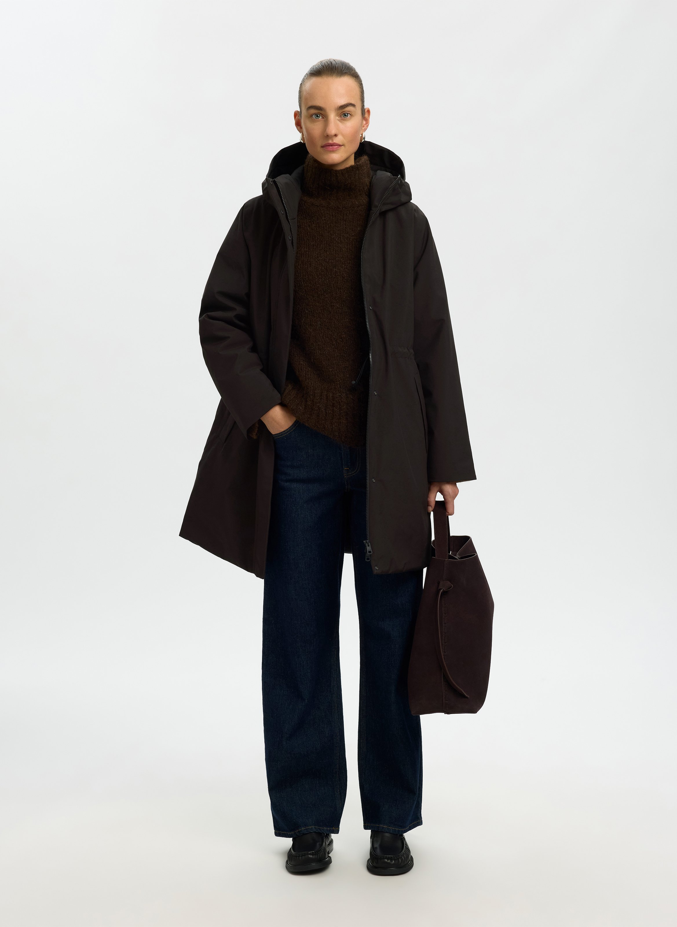 Parka cintrée col montant à capuche SELECTED Noir