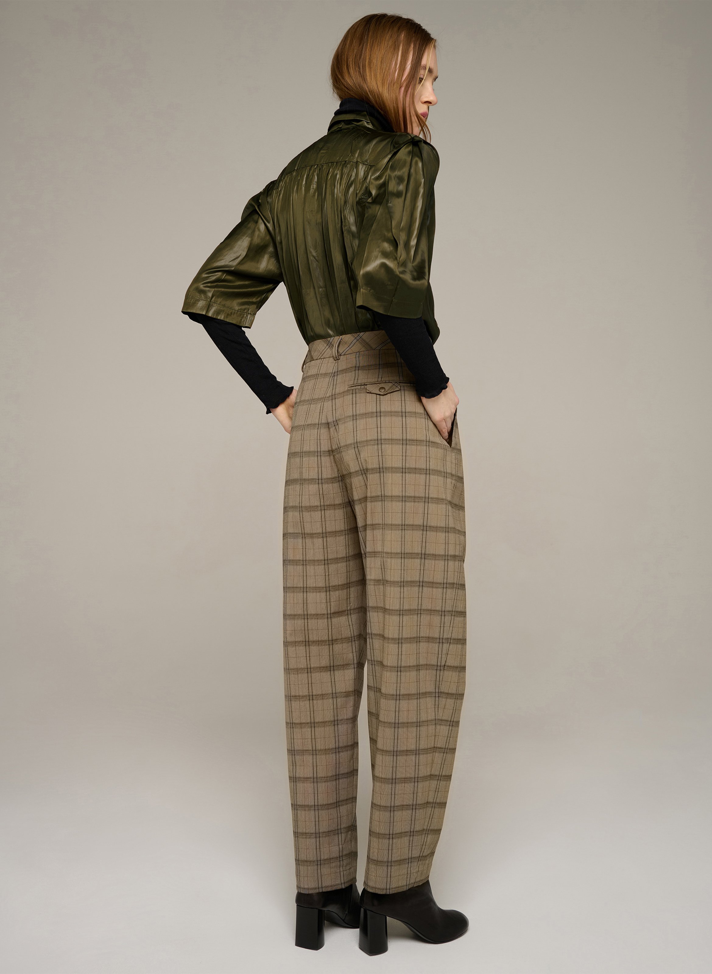 Wide-leg checked pants COTELAC Khaki