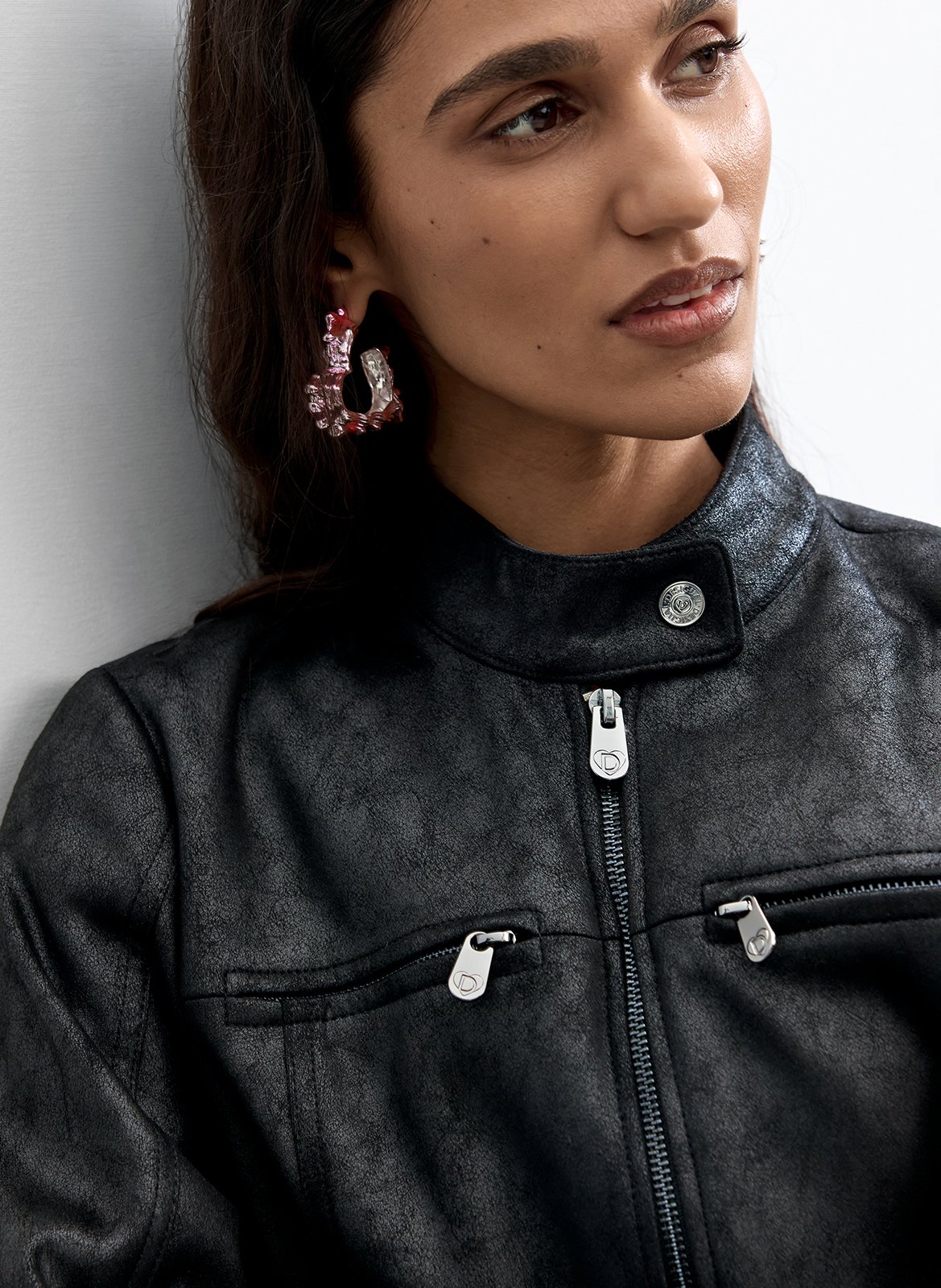 Round neck zip-up solid jacket DESIGUAL Black