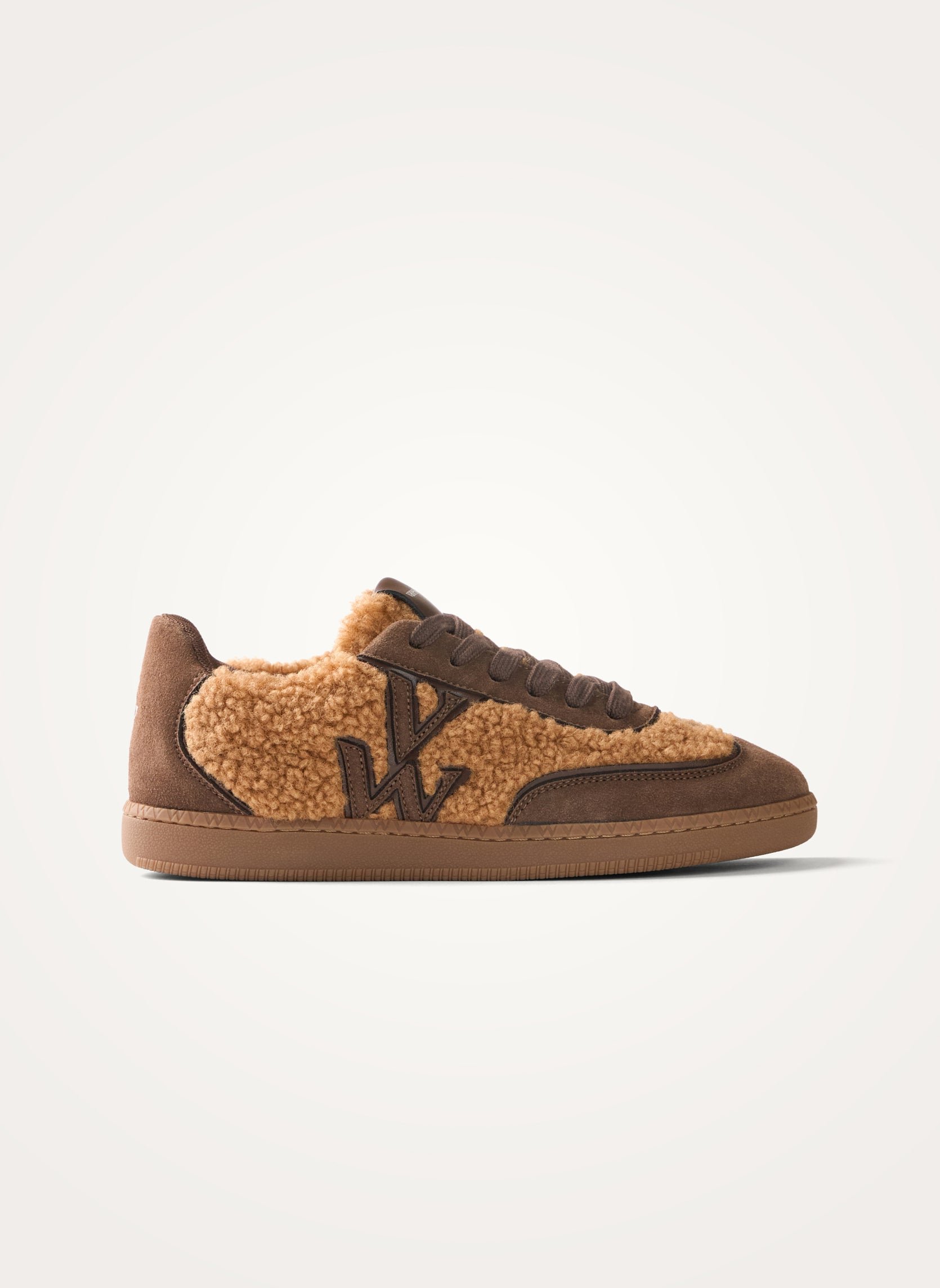 Monogram faux shearling sneakers with retro sole VANESSA WU Brown