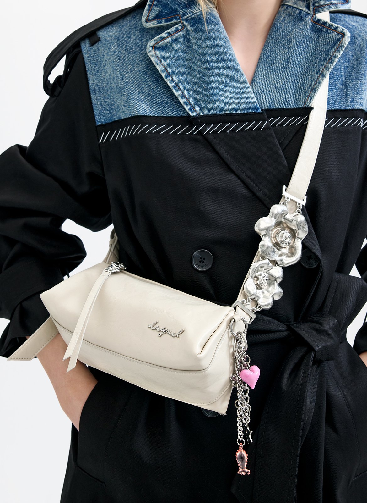 Leather-look shoulder bag DESIGUAL White