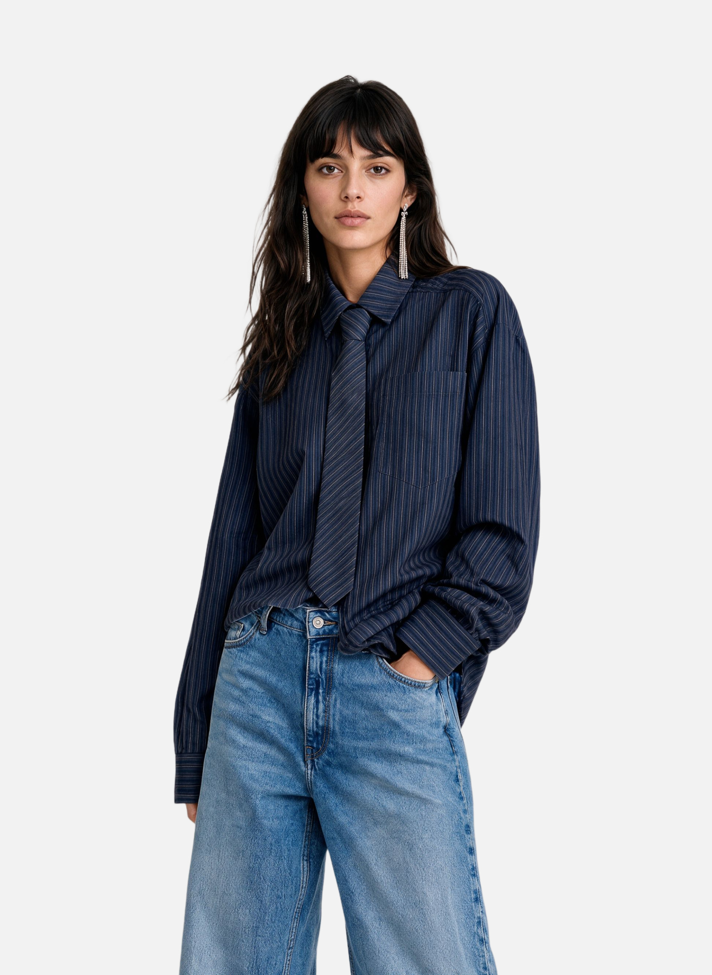 Striped cotton shirt with tie THE KOOPLES