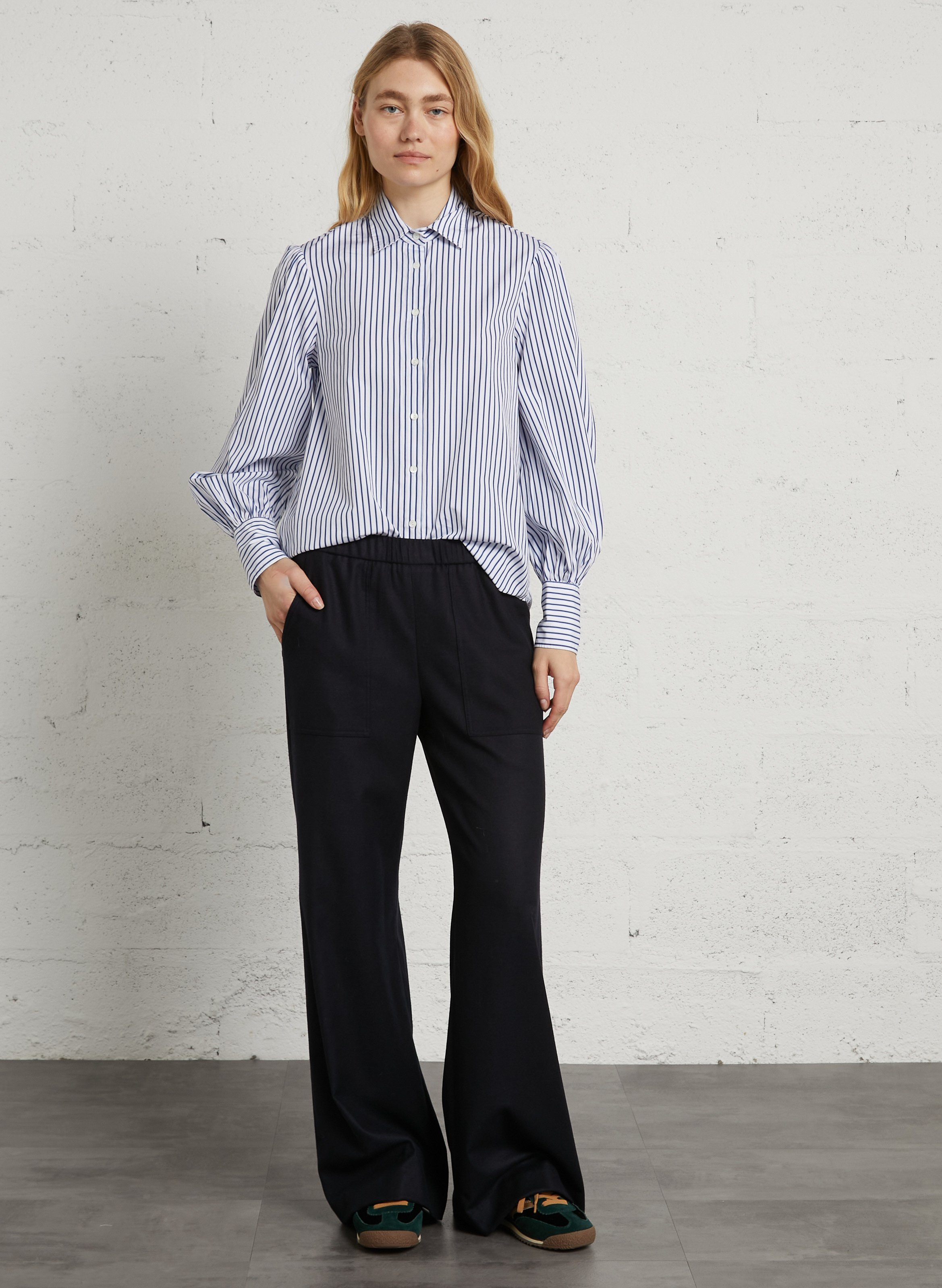 Striped straight cotton shirt with classic collar DIEGA White