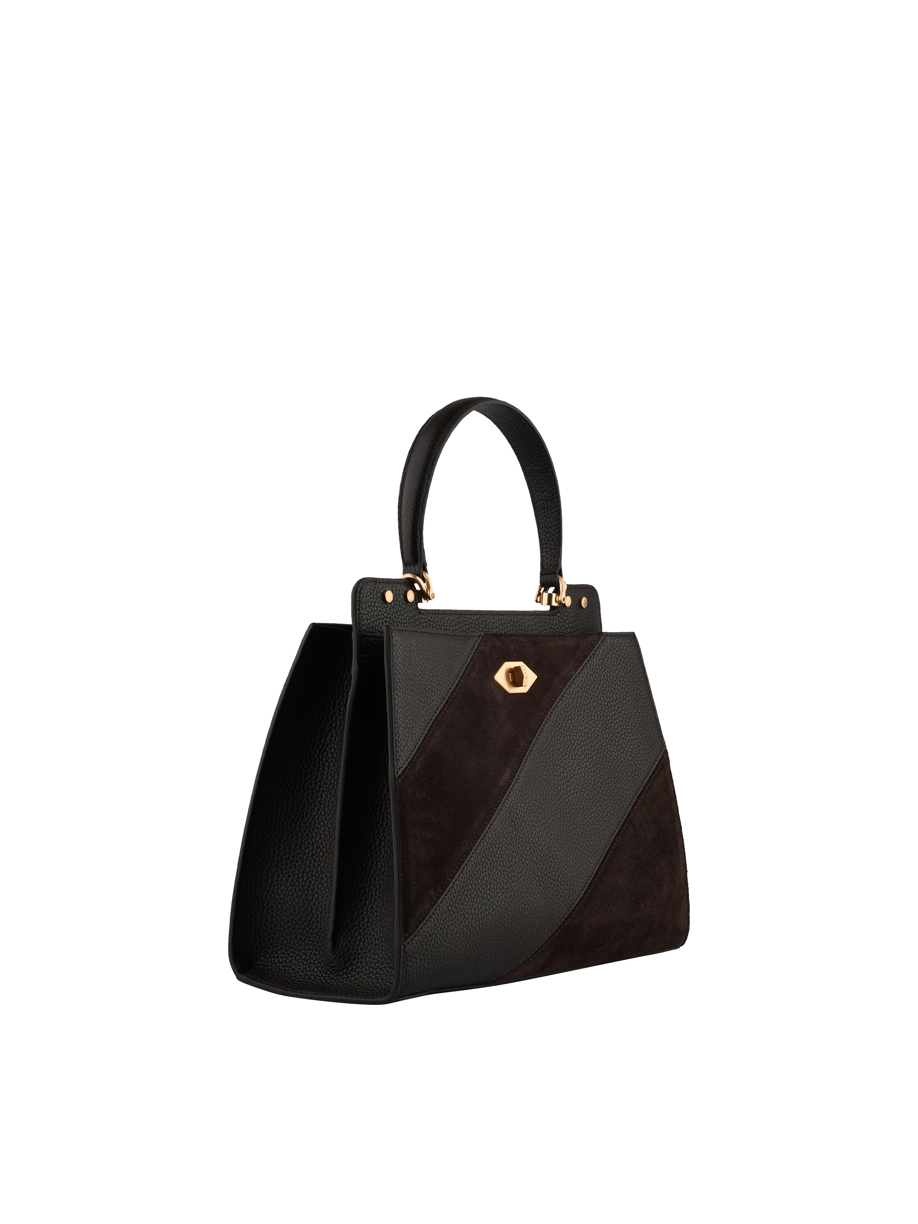 Cowhide leather handbag with a suede-effect finish POURCHET Multicolored
