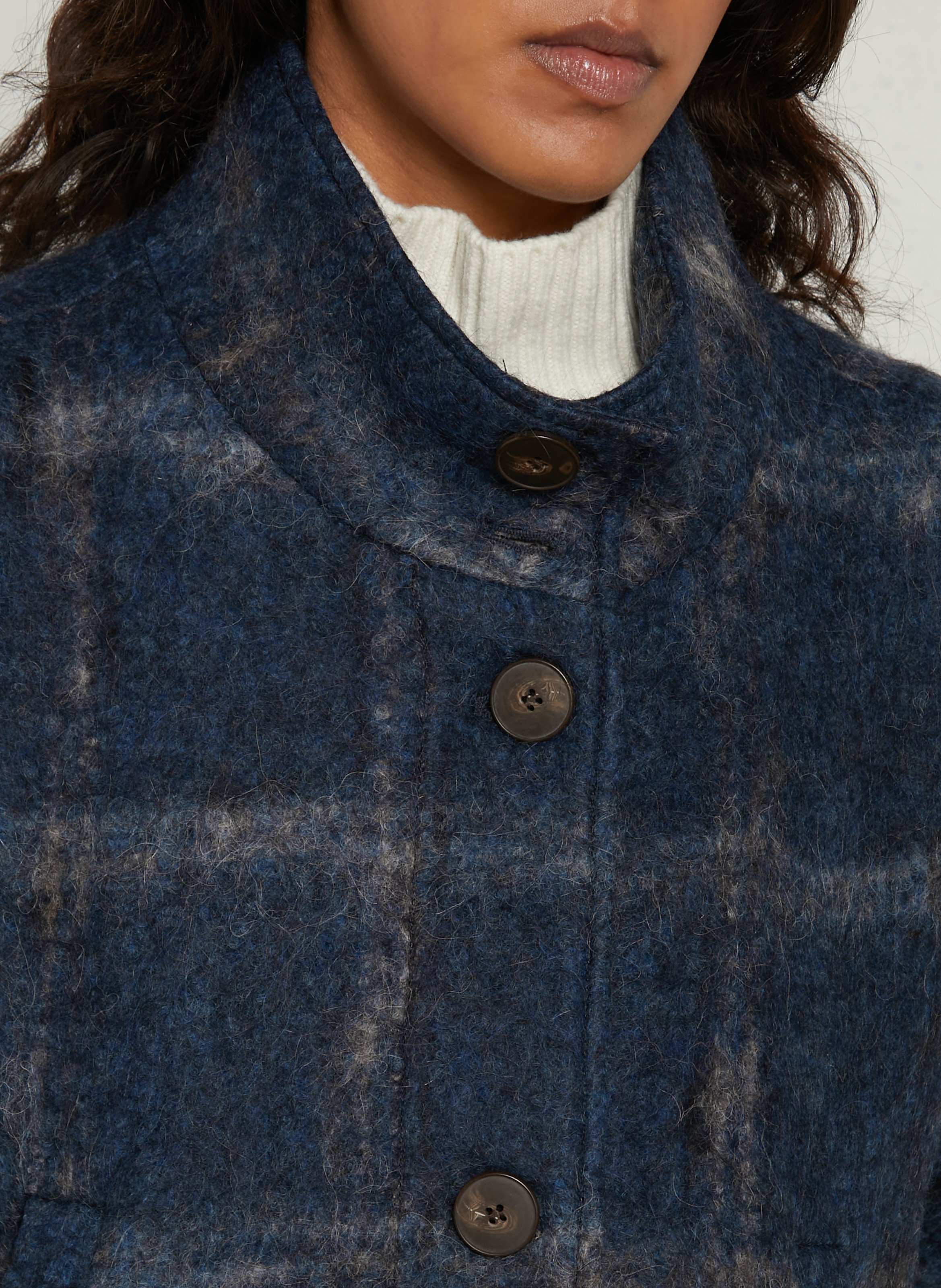 Oversized high-neck checked cape | Blue MAISON 123 Women