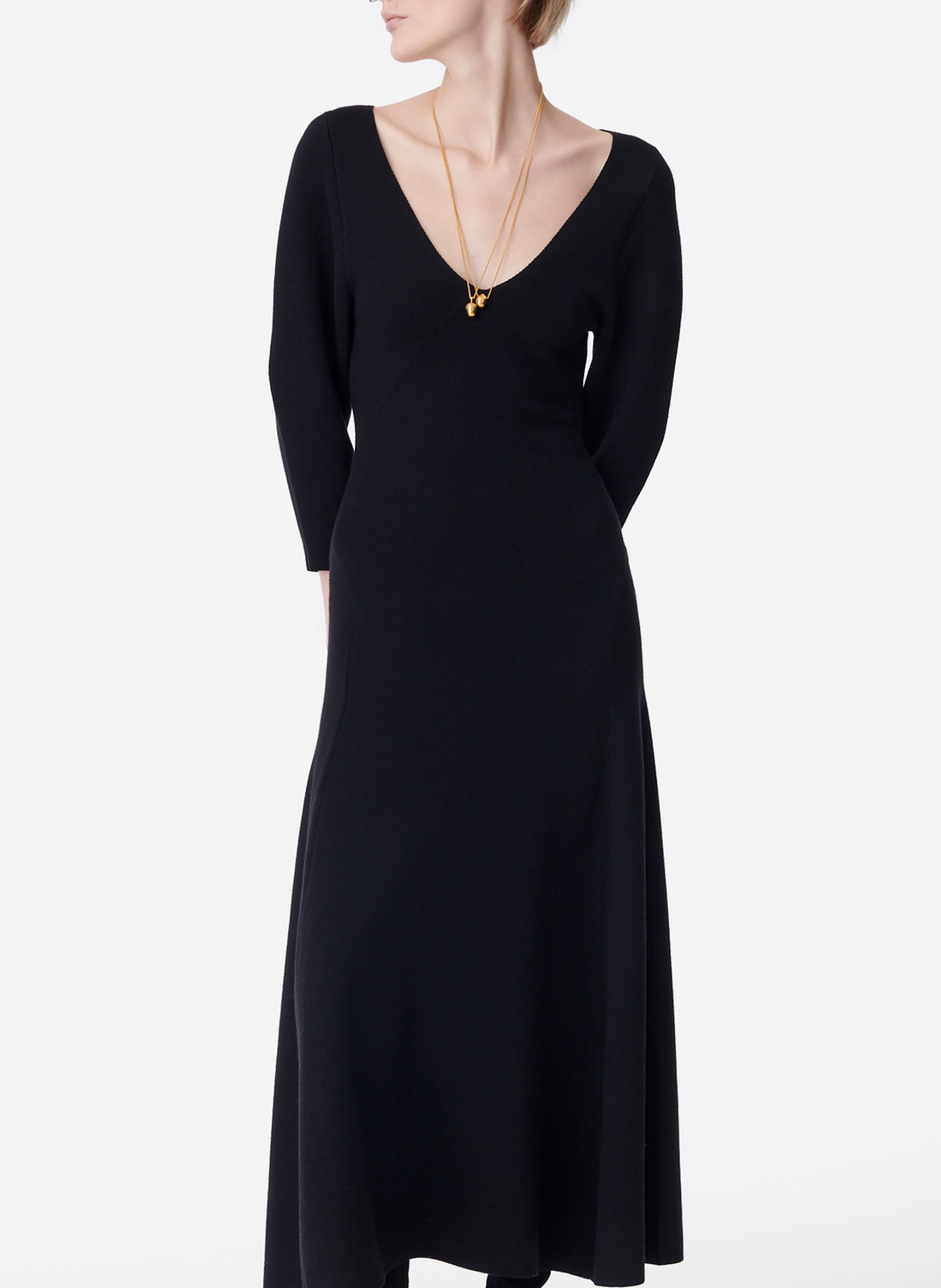 Robe longue en maille en coton et laine Noir