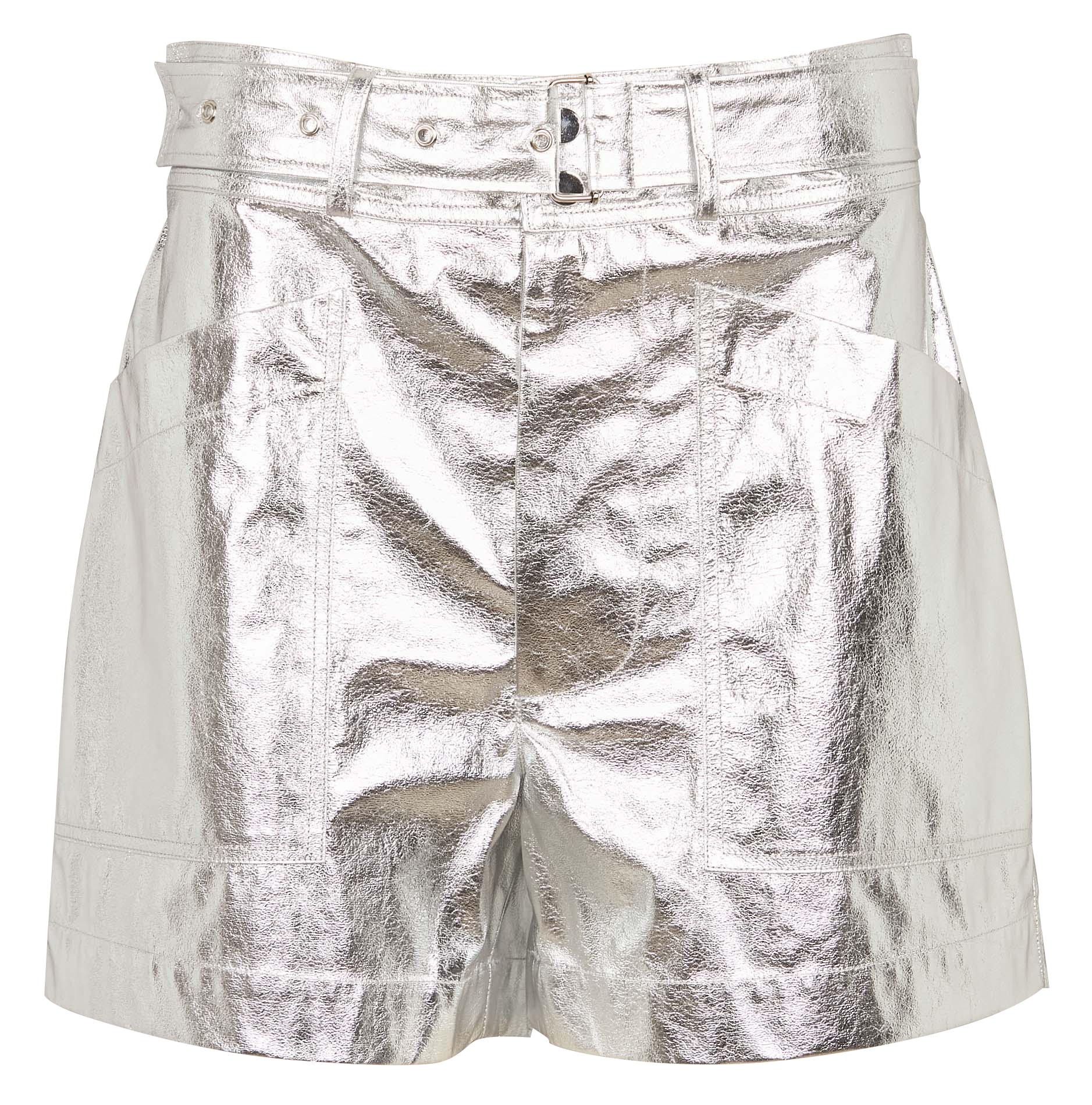 Short ample taille haute à effet vinyle Argent