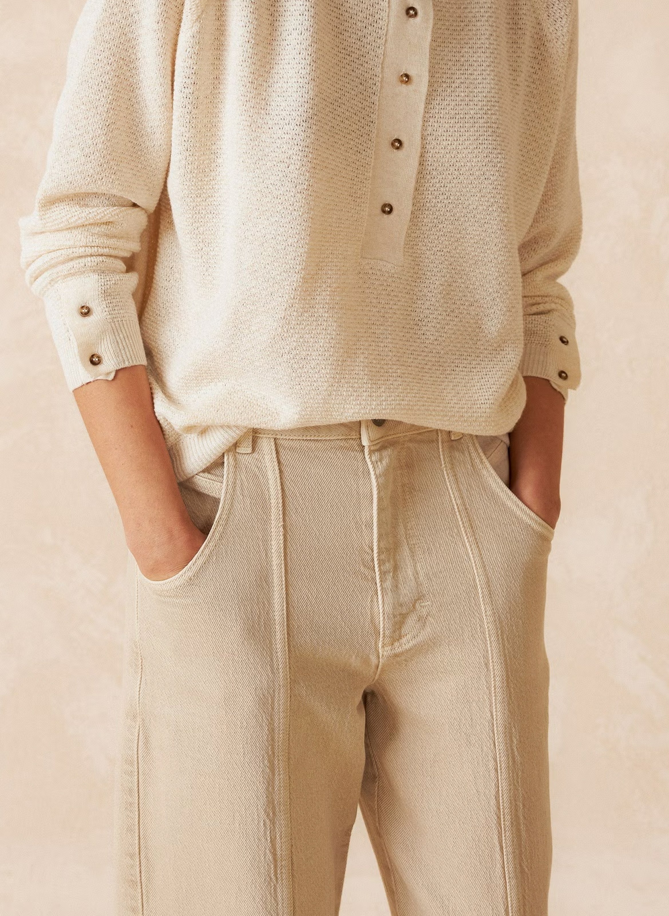 Jean large en coton mélangé INDI & COLD Beige