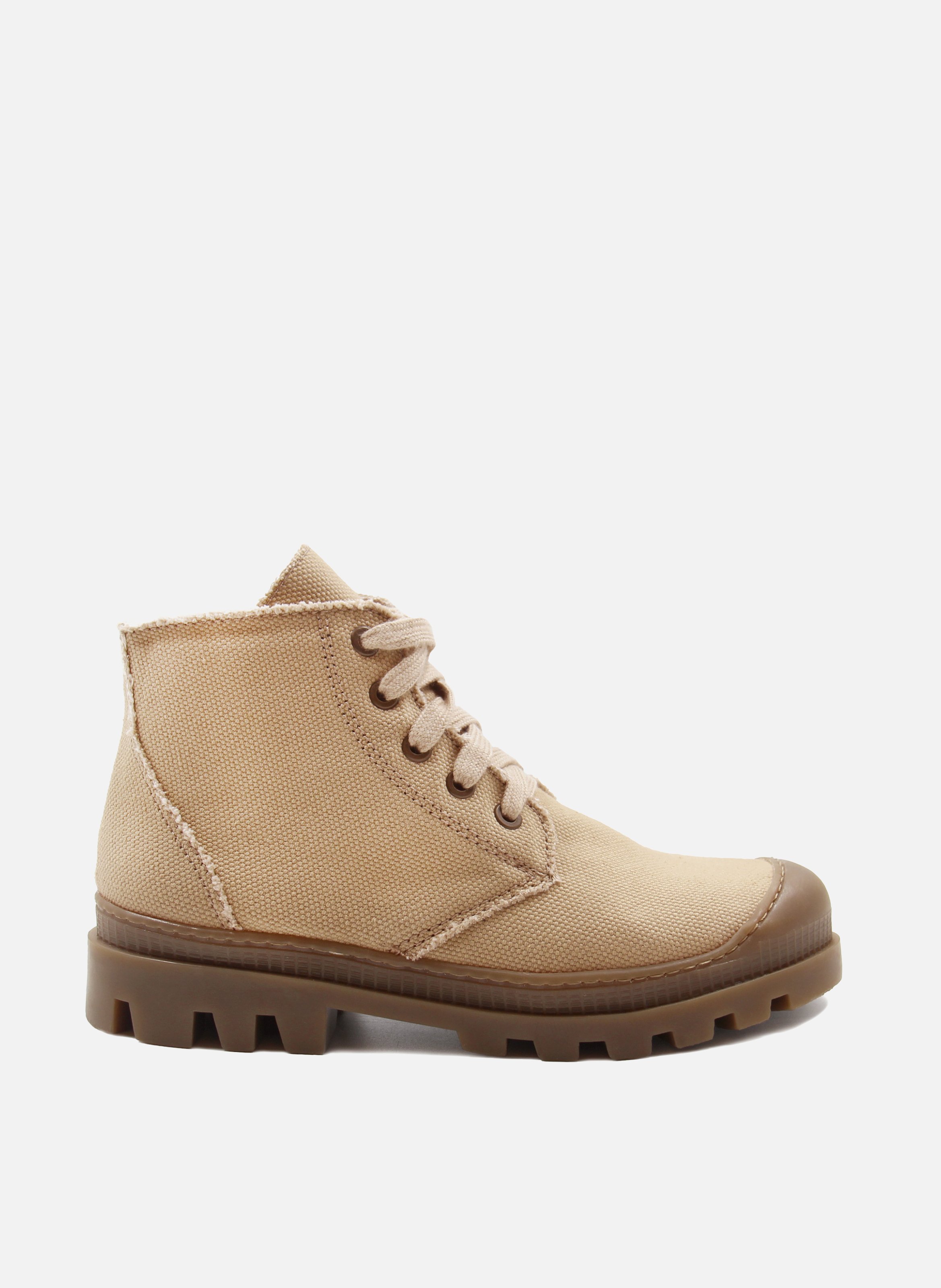 Lace-up recycled cotton canvas mid-calf boots with lugged sole JULES & JENN Brown
