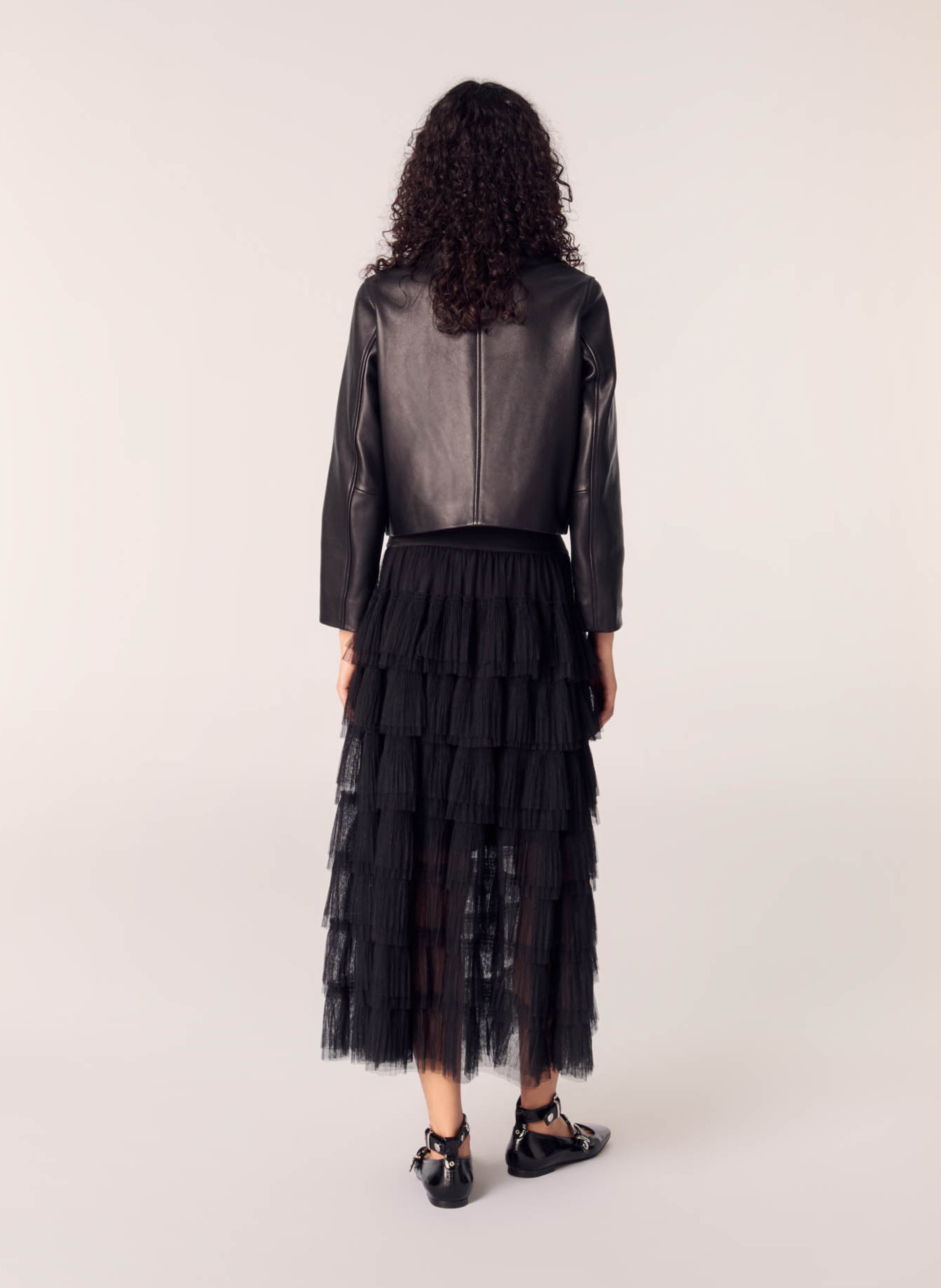 Midi-Volantrock aus Tüll MAJE Schwarz