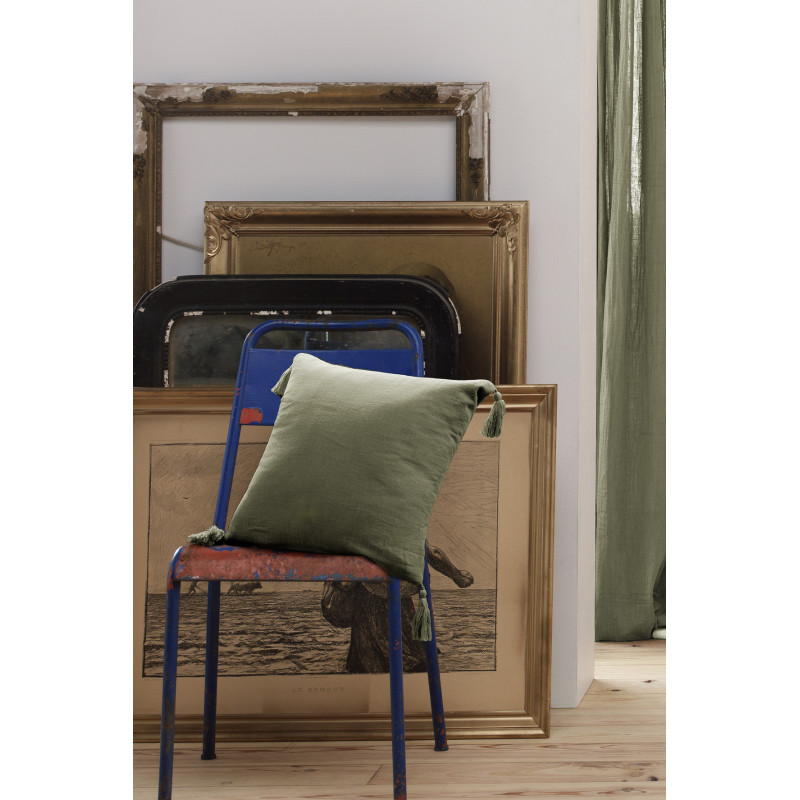 Coussin déco déhoussable 100% coton L'EFFET PAPILLON Vert