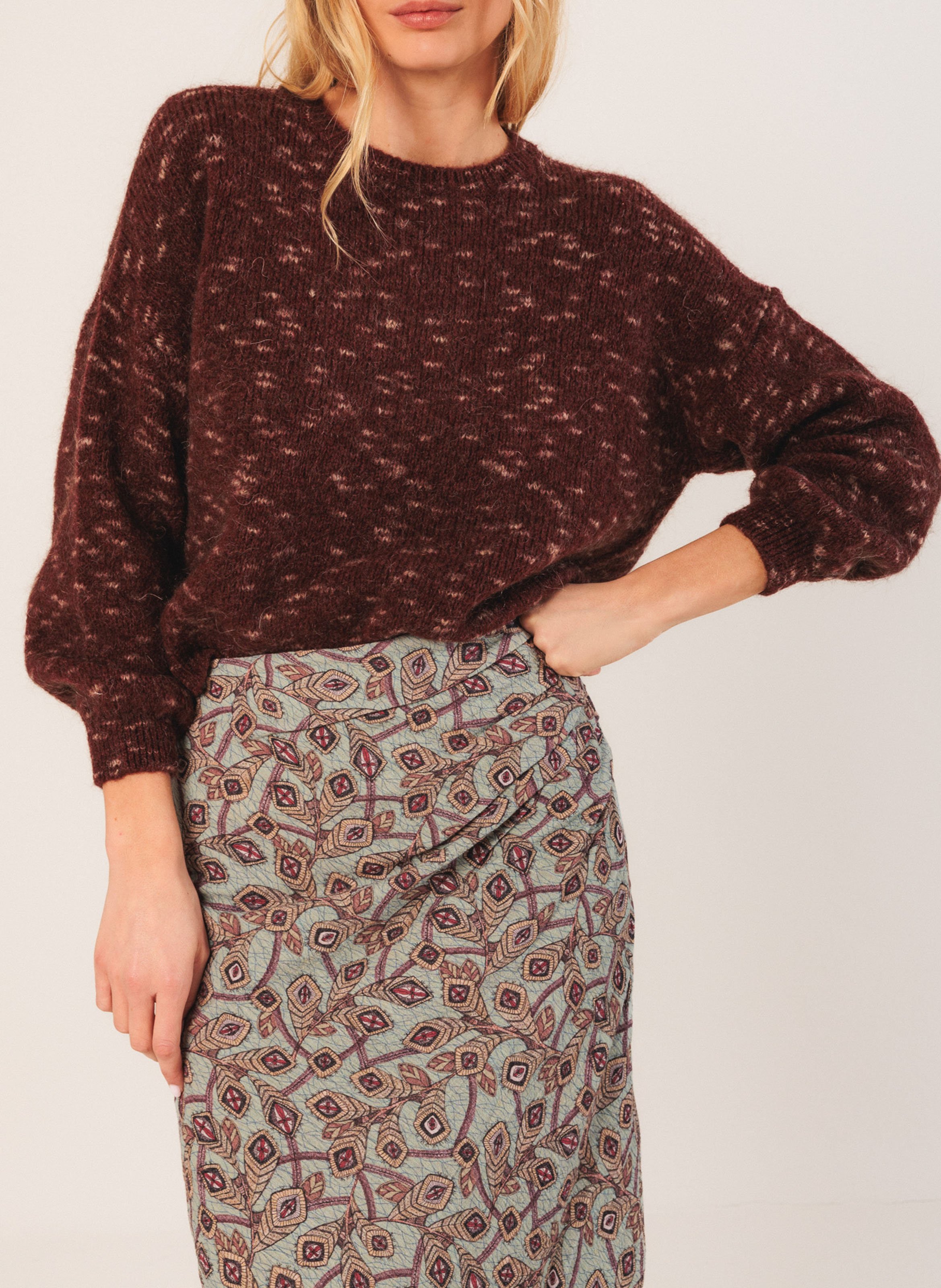 Ruched Midi Skirt with Patterns INDI & COLD Blue