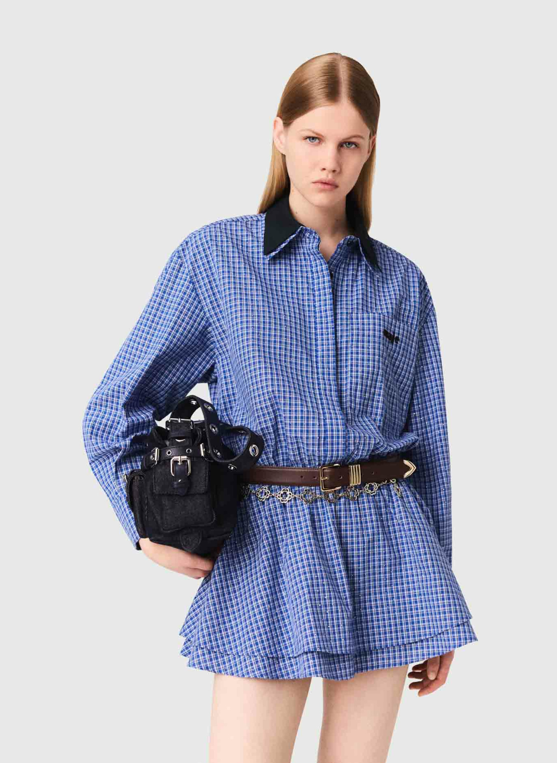 Robe courte col classique en coton  MAJE Bleu